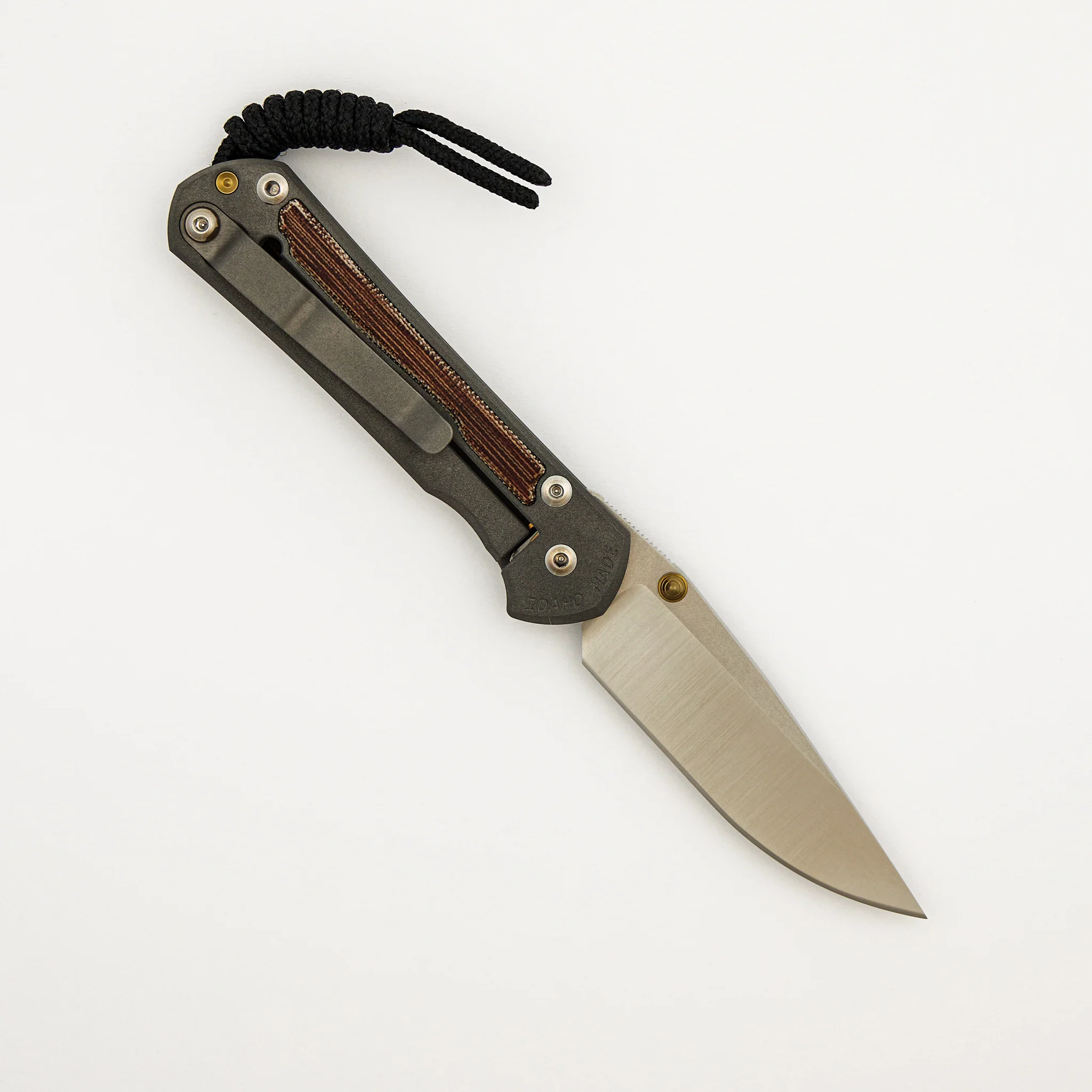 Small Sebenza 31 - Natural Canvas Micarta Inlay - Polished CPM MagnaCut Blade - Gold Double Thumb Lugs - Image 2
