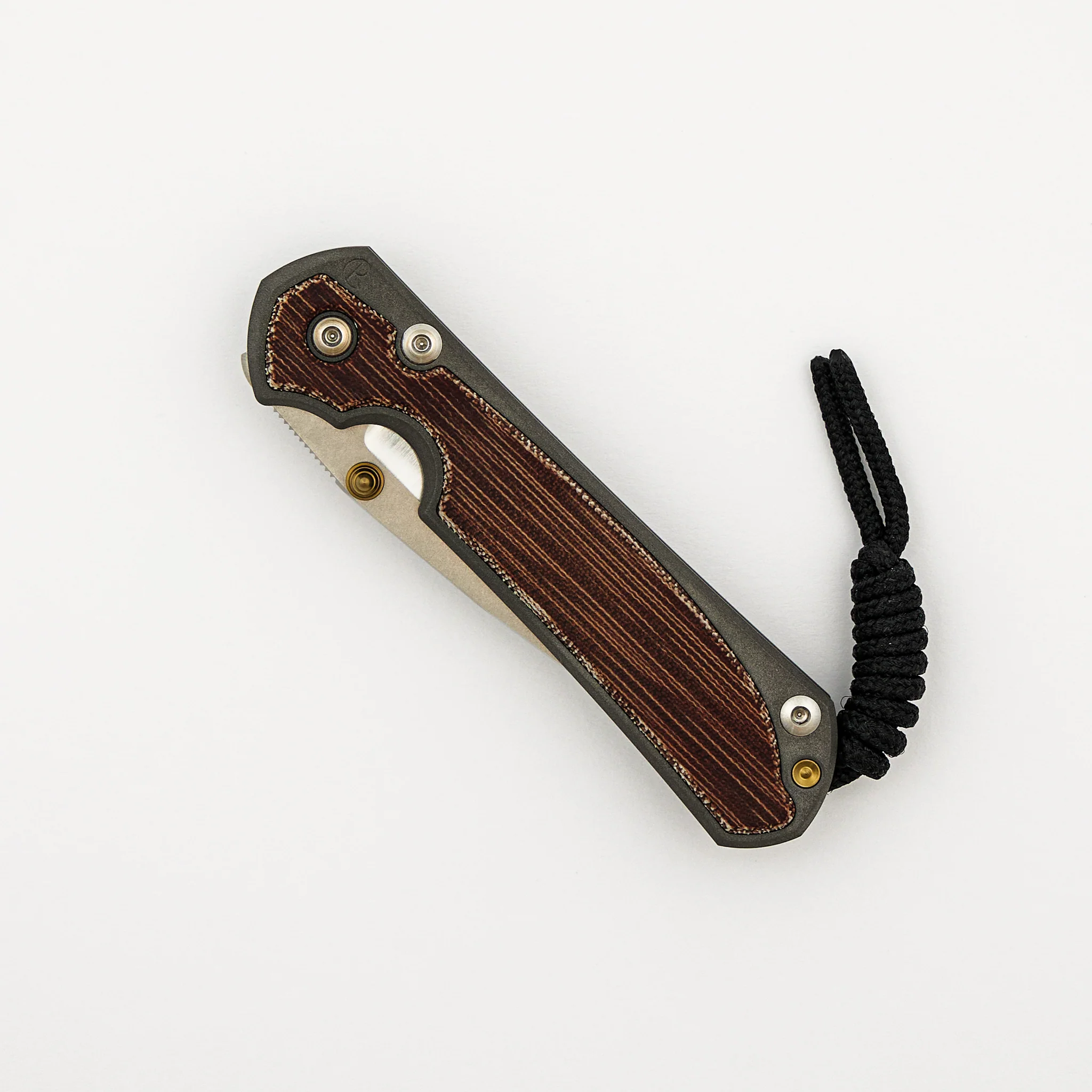 Small Sebenza 31 - Natural Canvas Micarta Inlay - Polished CPM MagnaCut Blade - Gold Double Thumb Lugs - Image 3