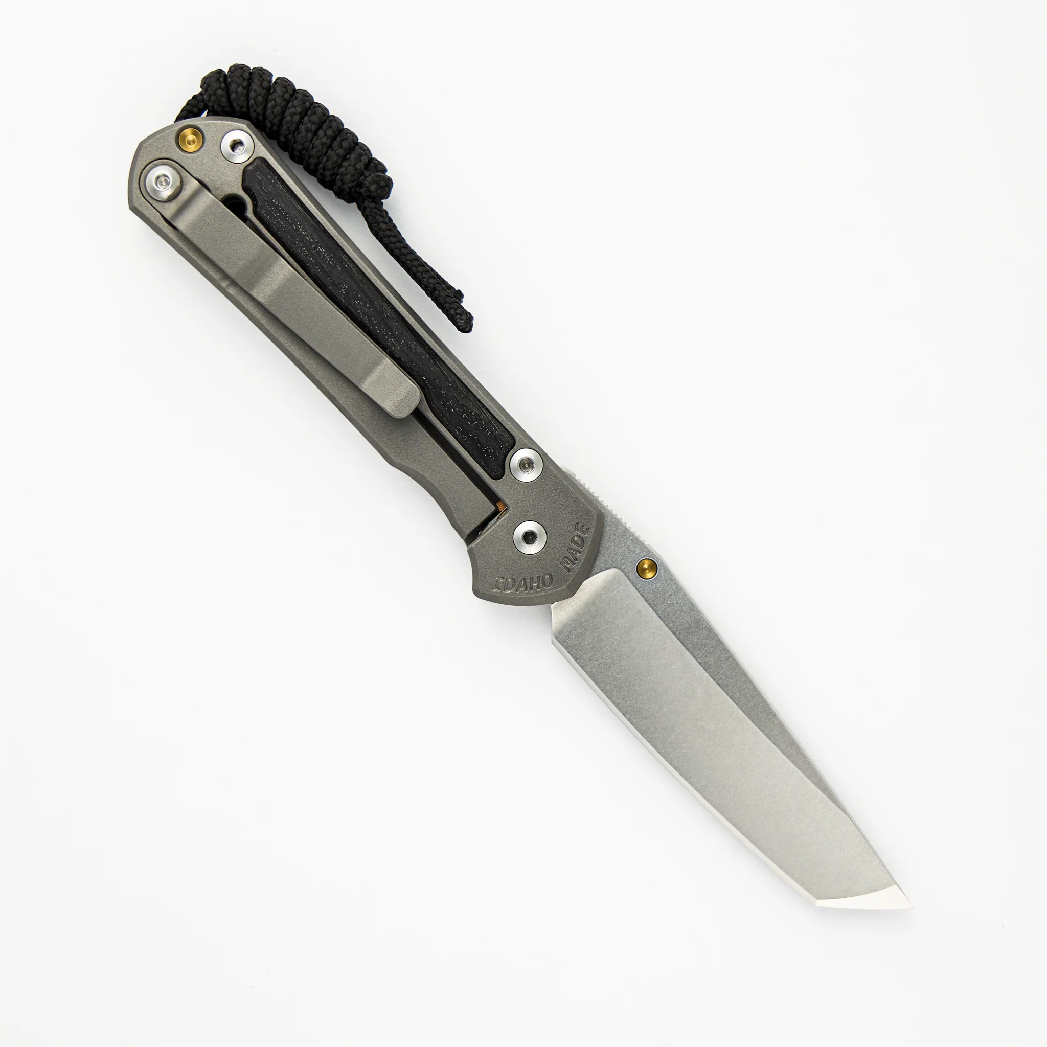 Small Sebenza 31 - Titanium Handle W/ Bog Oak Inlays - Tanto CPM MagnaCut Blade - Gold Single Lug - Image 2