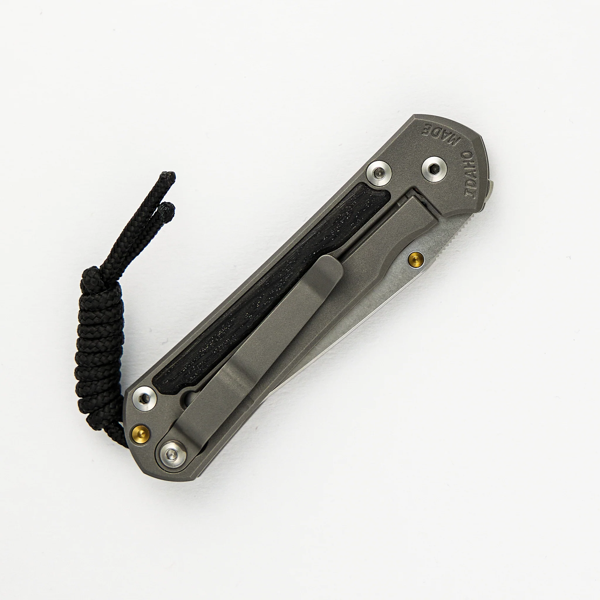 Small Sebenza 31 - Titanium Handle W/ Bog Oak Inlays - Tanto CPM MagnaCut Blade - Gold Single Lug - Image 4