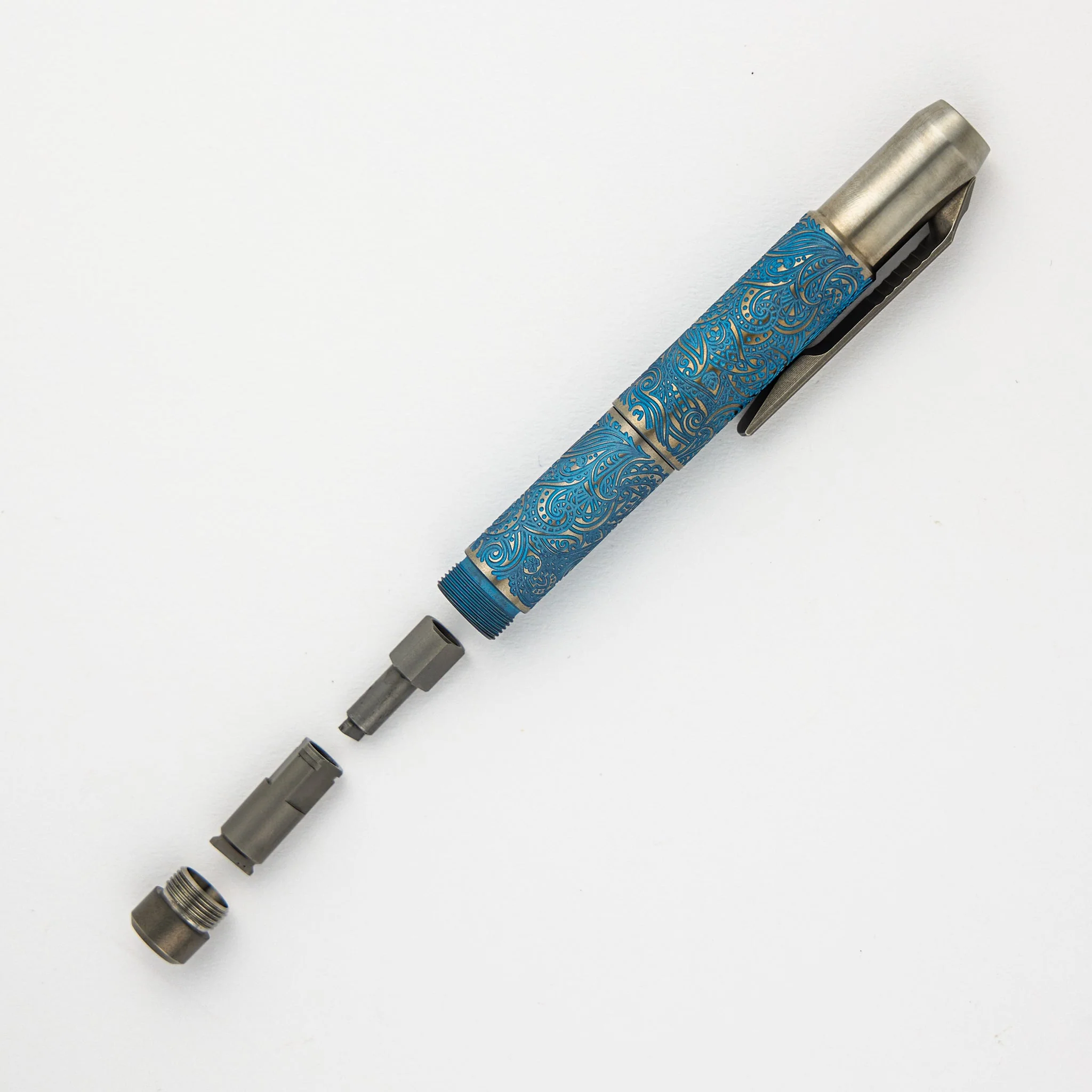 Ti2 Design Finish Titanium Pivot Tool Pen - Paisley Engraved - Image 5