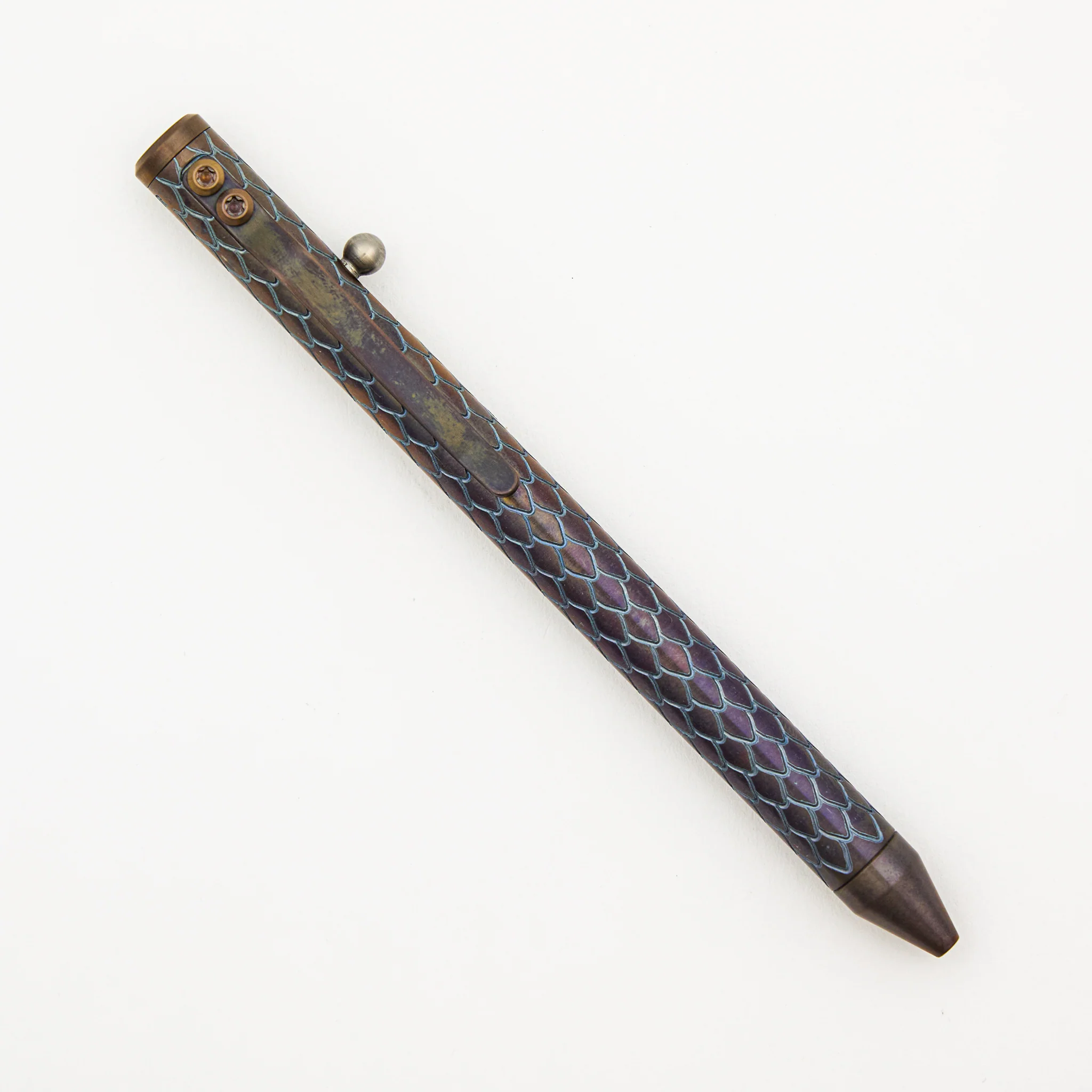 Cptn Axel Full Size TiBolt Pen - Titanium - Bronze Dragon/Electric Blue - Image 2