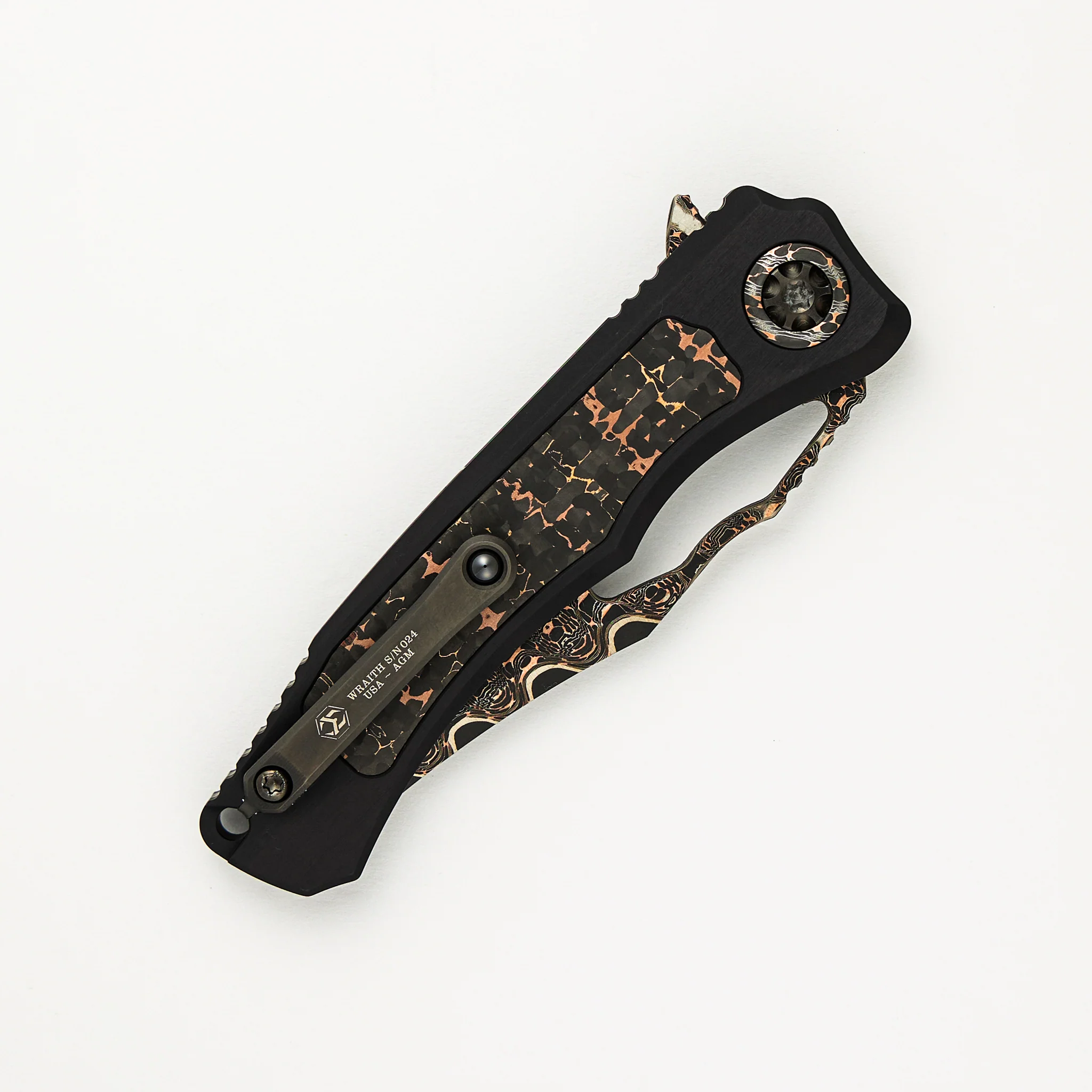 Custom Wraith V4 Manual - Bowie Edge Vegas Forge San Mai - Aluminum/Snake Skin Carbon Fiber Handle - S/N 24 of 25 - Image 4