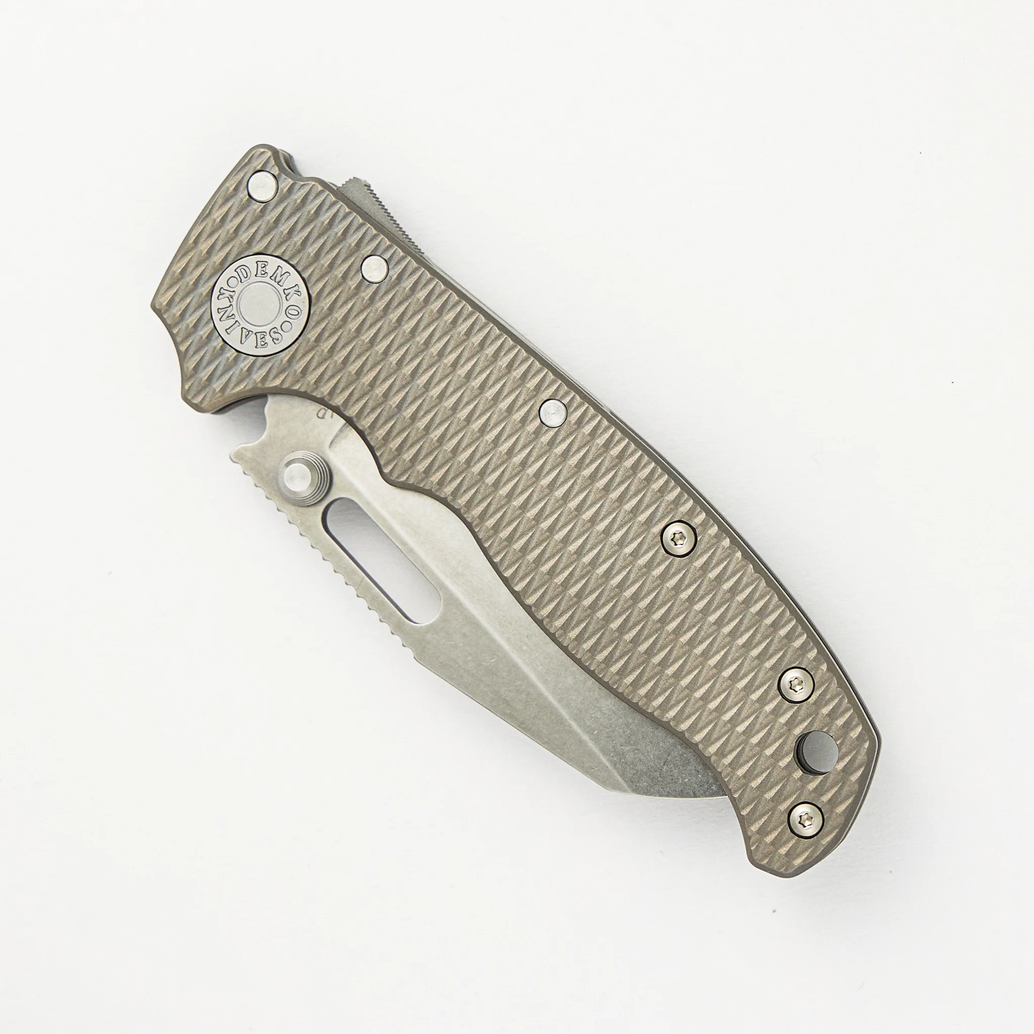 AD20.5 20CV Milled Textured Titanium Handle Shark Foot Stonewash Blade - Image 3