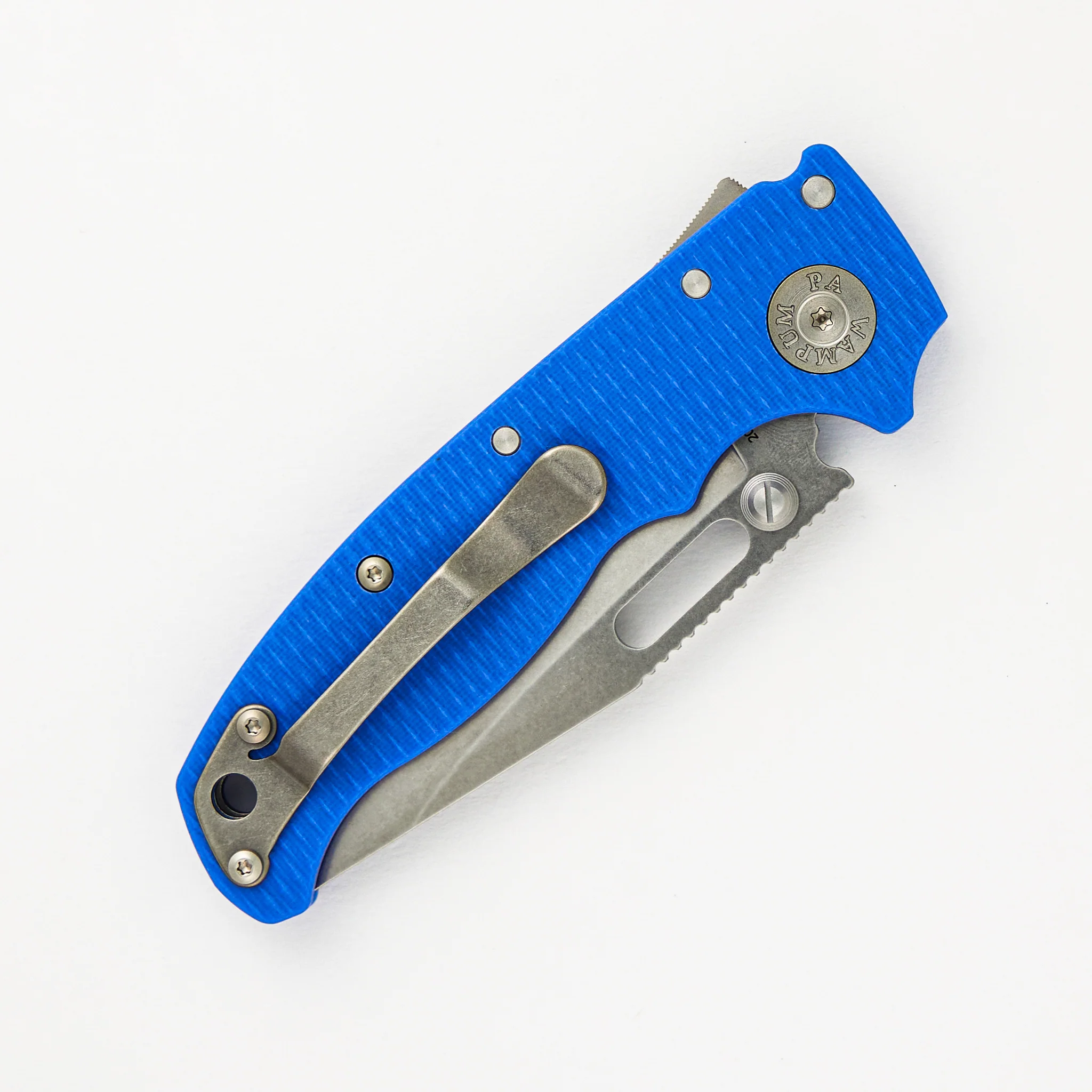 AD20.5 20CV Blue G10 Handle Clip Point Stonewash Blade - Image 4