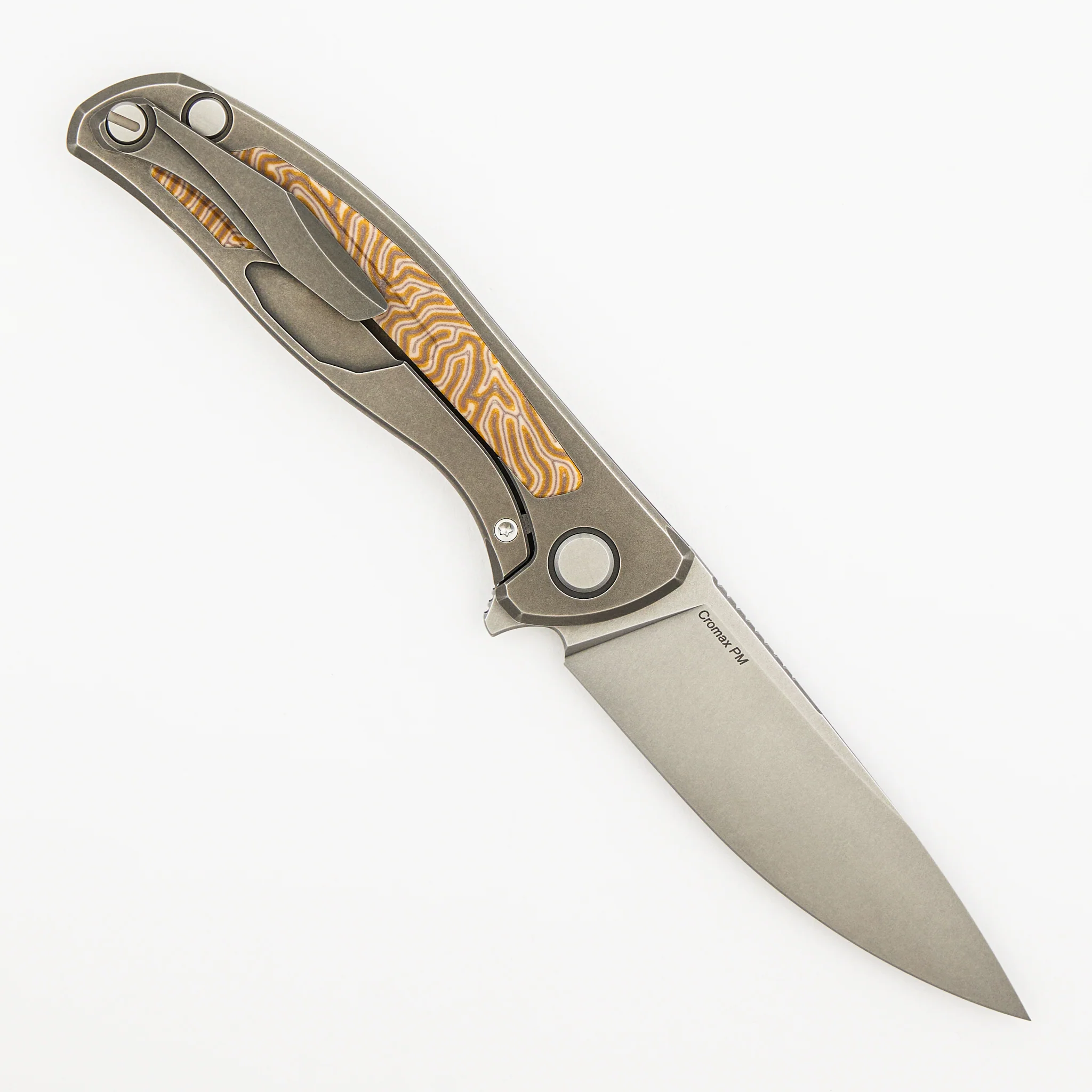 F95NL - Cromax PM Blade - Titanium Handle - Yellow Crazy Micarta Inlays - SRB - Image 2