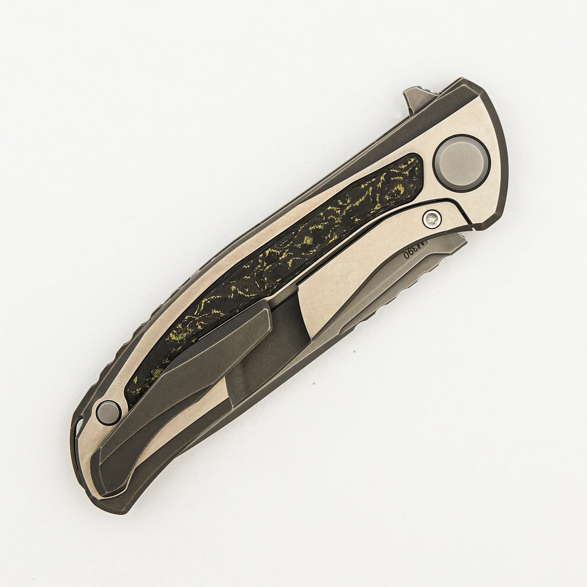 F95NL Gen. 5 - M390 Blade - Titanium Handle - Olive TechnoCarbo Inlays - MRBS - Image 4