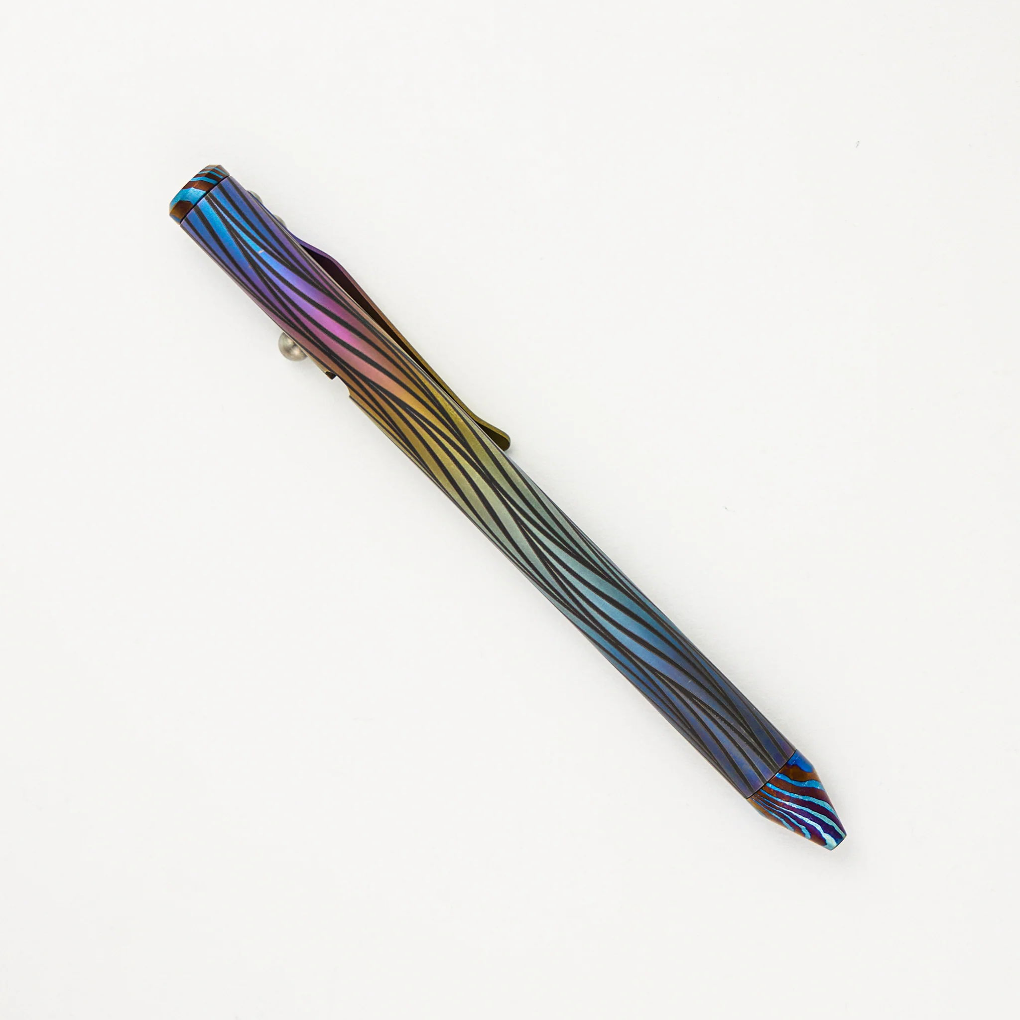 Cptn Axel Full Size TiBolt Pen - Titanium "Wavy" Rainbow With Exotic MokuTi Tip & Cap - Image 2