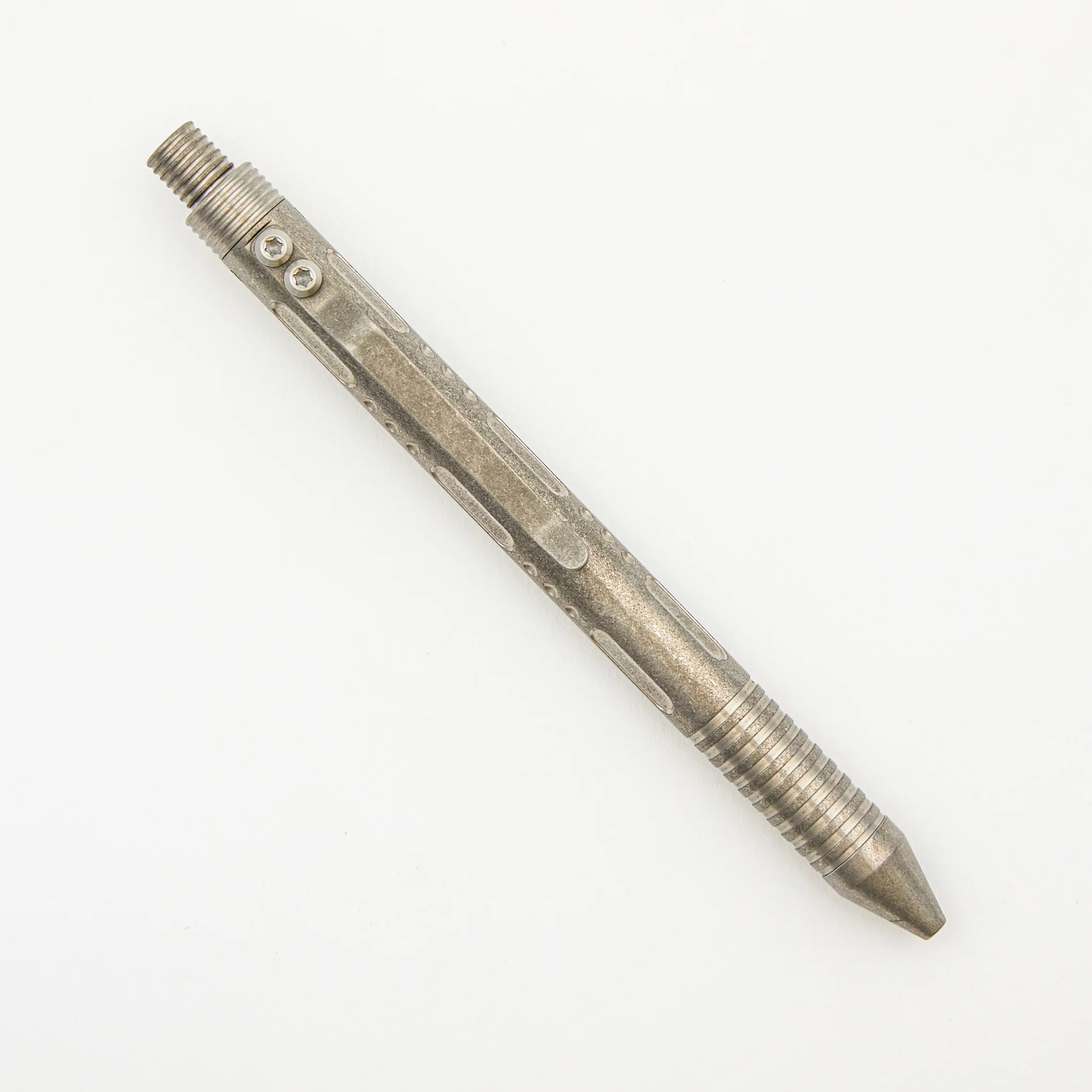 Full Size TiClicker Pen - Titanium Stonewashed W/ Slots - Divots - Grip Rings - Image 2