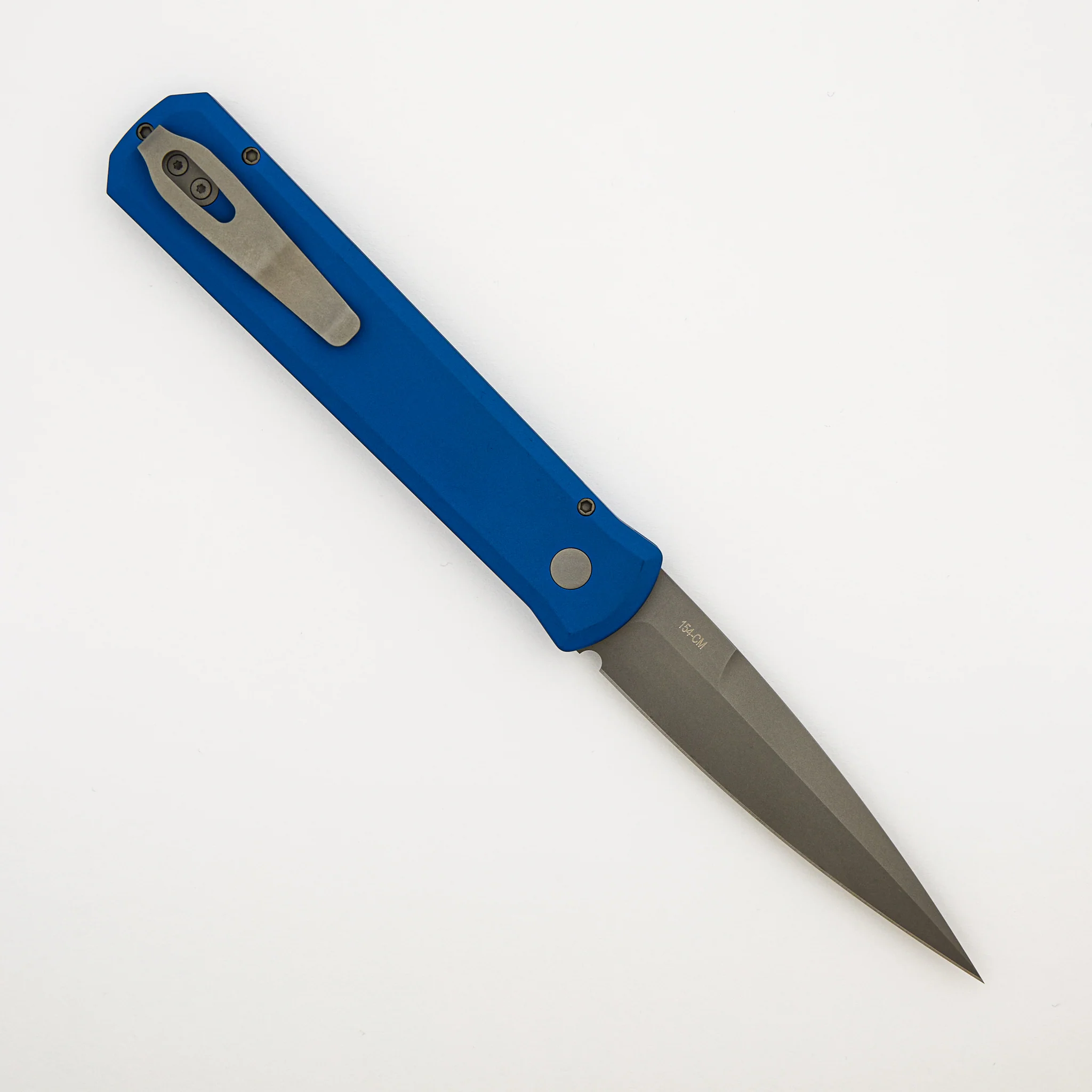 GODFATHER – Solid Blue Handle – Blasted 154CM Plain Edge Blade 920-Blue - Image 2