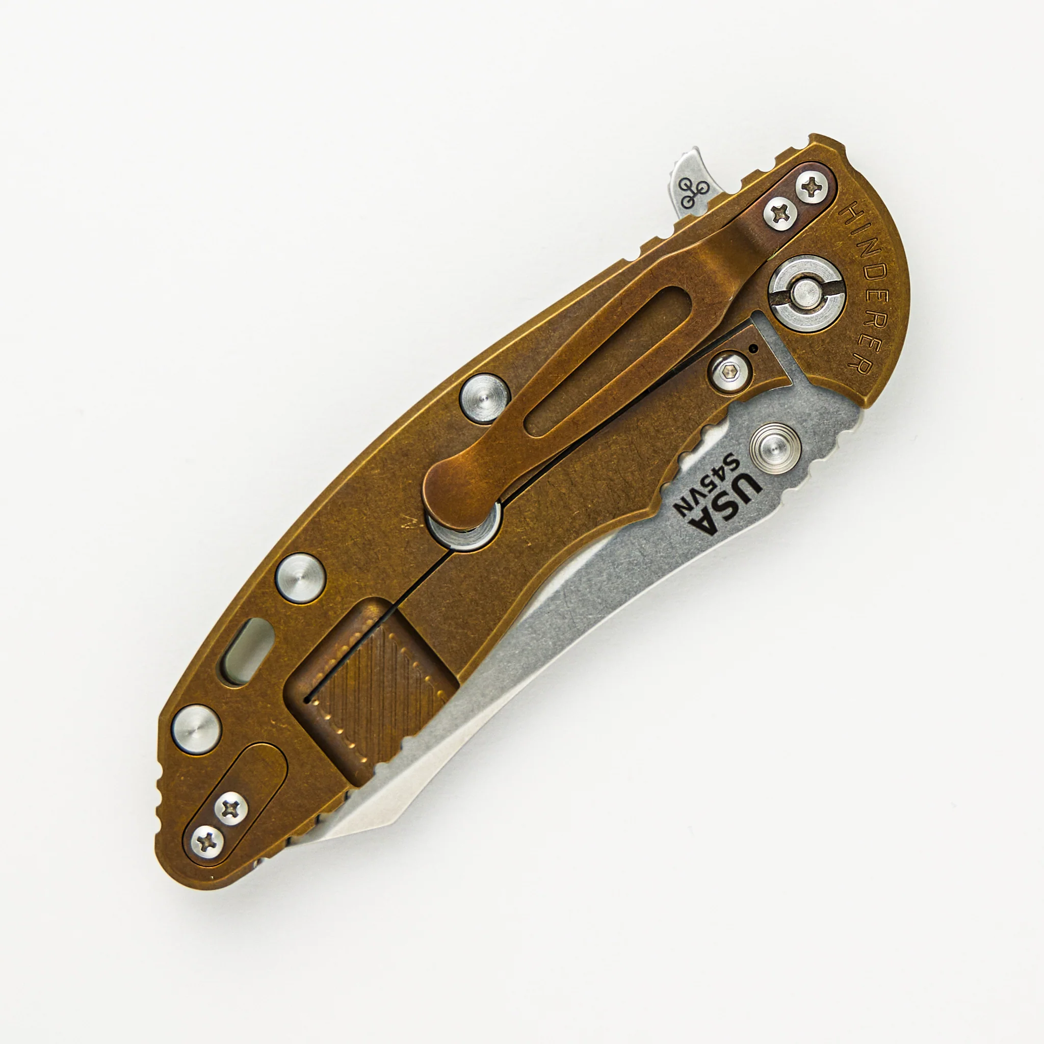 XM-18 3.5" - S45VN Skinner - Tri-Way - Stonewash Bronze - Translucent Green G10 - Image 4