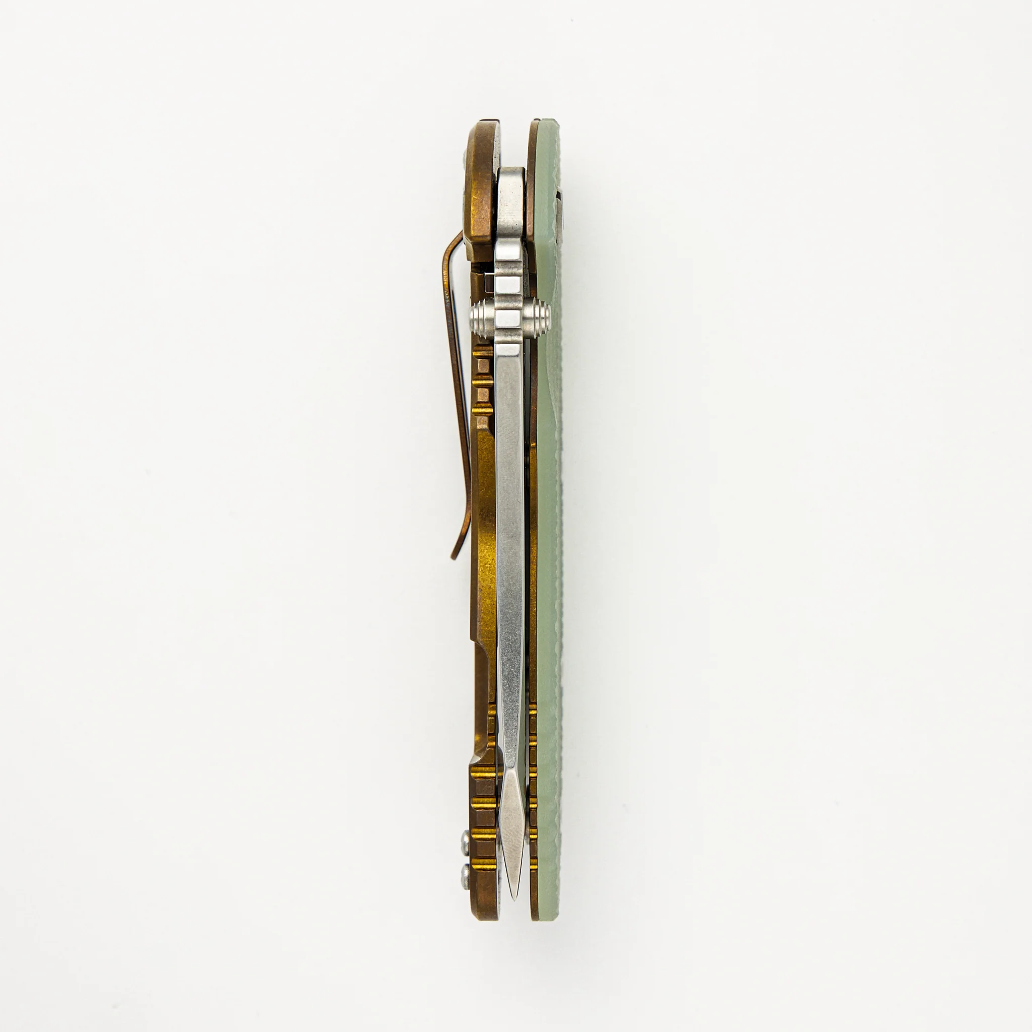 XM-18 3.5" - S45VN Skinner - Tri-Way - Stonewash Bronze - Translucent Green G10 - Image 5