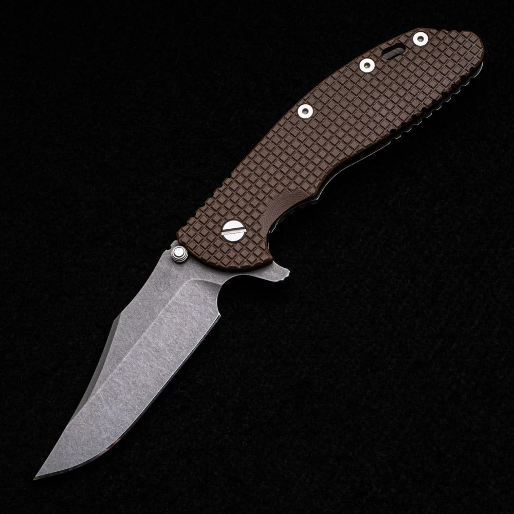 XM-24 4.0″ – Bowie CPM 20CV Blade – Tri-Way – Stonewash – Monkey Edge Frag Pattern Coyote G10 Scales