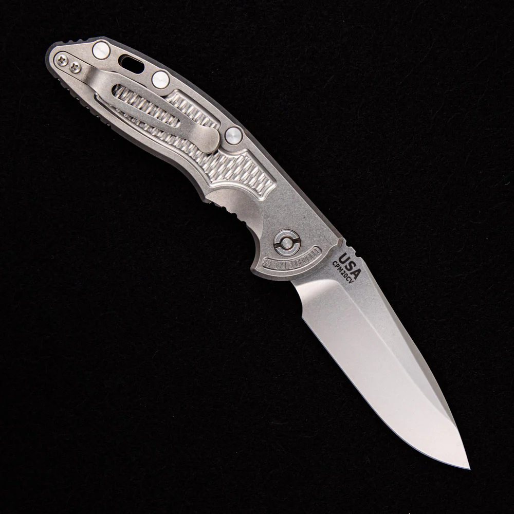 XM-18 3.5″ – Auto – Spearpoint – Stonewash – CPM 20CV Blade – Titanium Handle - Image 2