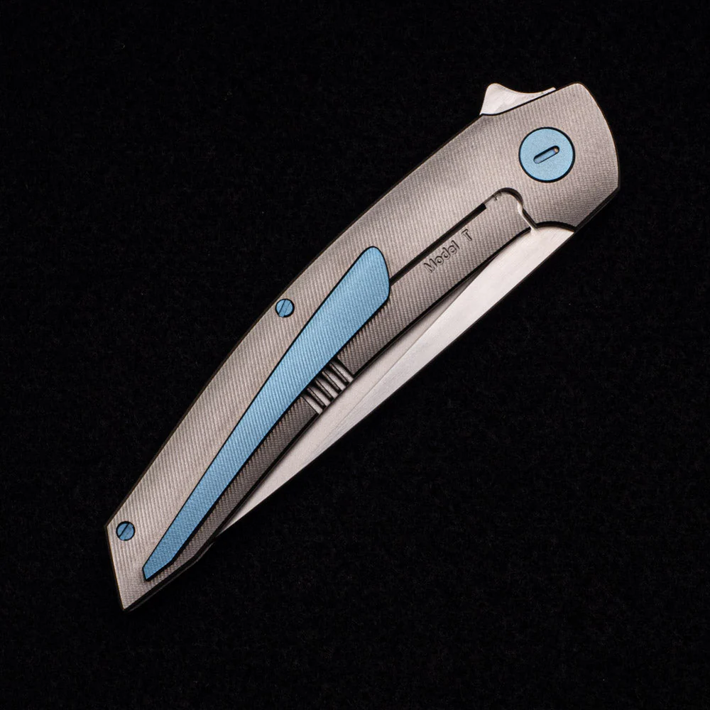 Model T – M390 BLADE W- SATIN FLATS – TI W- LIGHT BLUE - Image 5