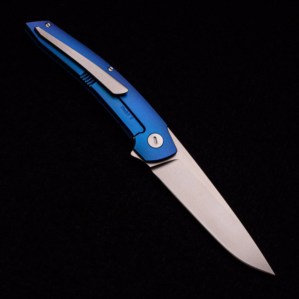Model T – RWL-34 Blade – Blue TI W- Silver – Black Micarta Inlay - Image 2