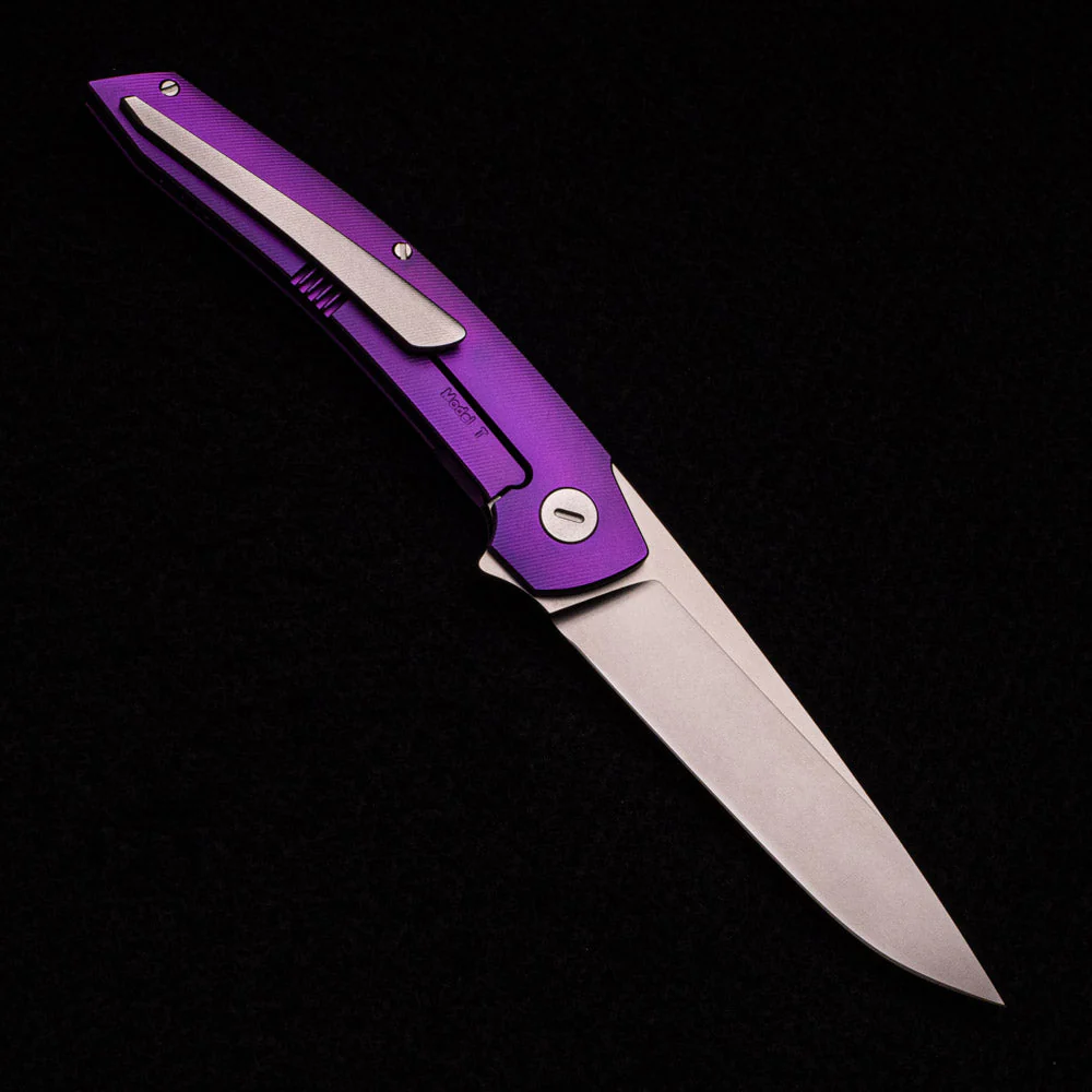 Model T – RWL-34 Blade – Purple TI W- Silver – Black Micarta Inlay - Image 2