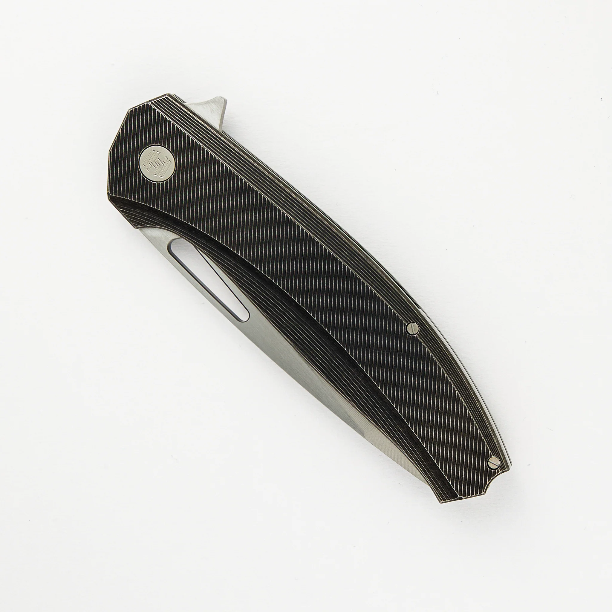 Veli – Dark Stonewashed Textured Titanium Handle – RWL-34 Blade – Blasted Titanium Hardware - Image 3