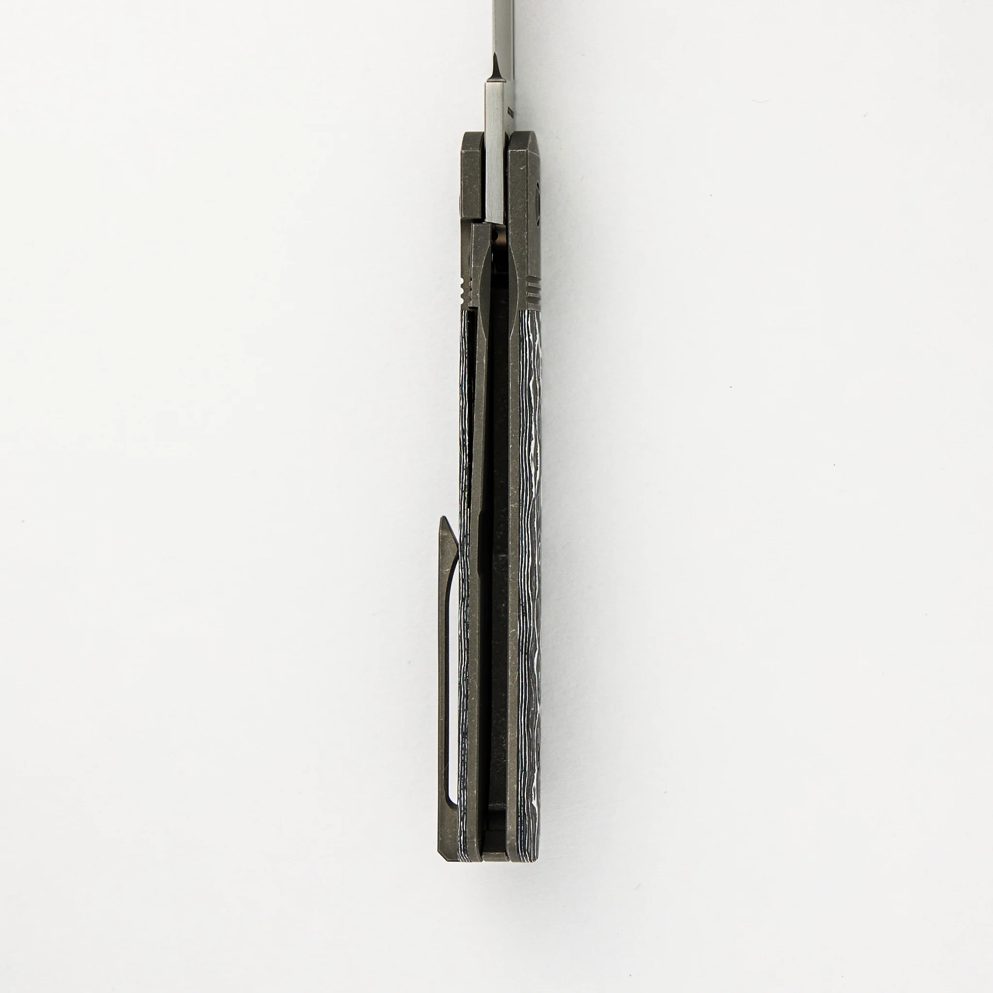 The Benny - White Storm Fat Carbon Handle - Stonewash Lannys Clip Blade - Image 6