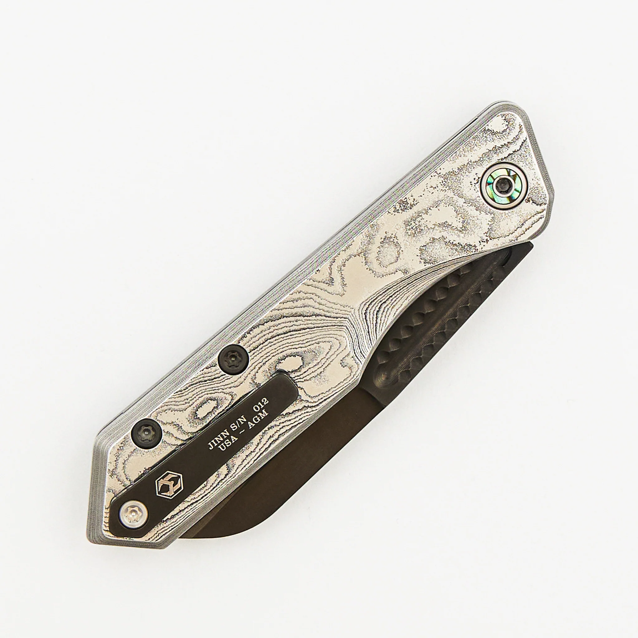 Jinn - Hand Ground DLC MagnaCut - Vegas Forge Wood Grain - Abalone Inlaid Pivots - S/N 012 - Image 4