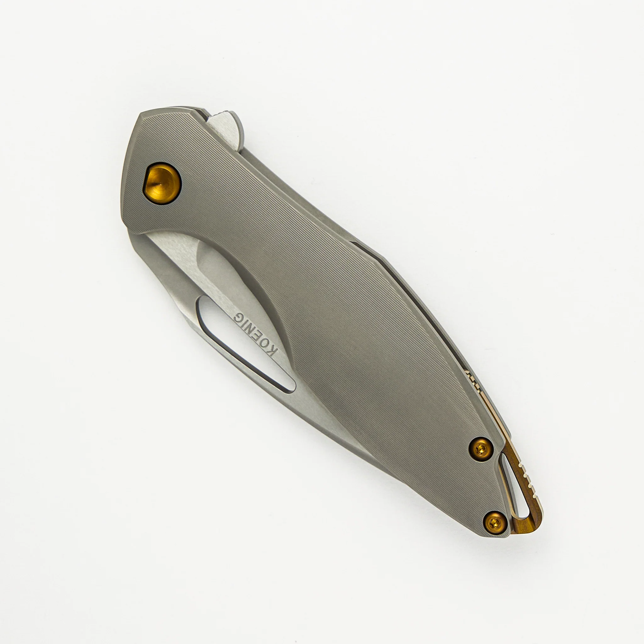 Arius - Pinstripe Titanium Handle - Bronze Hardware - Burnished W/ Polished Flats M390 Blade - Image 3