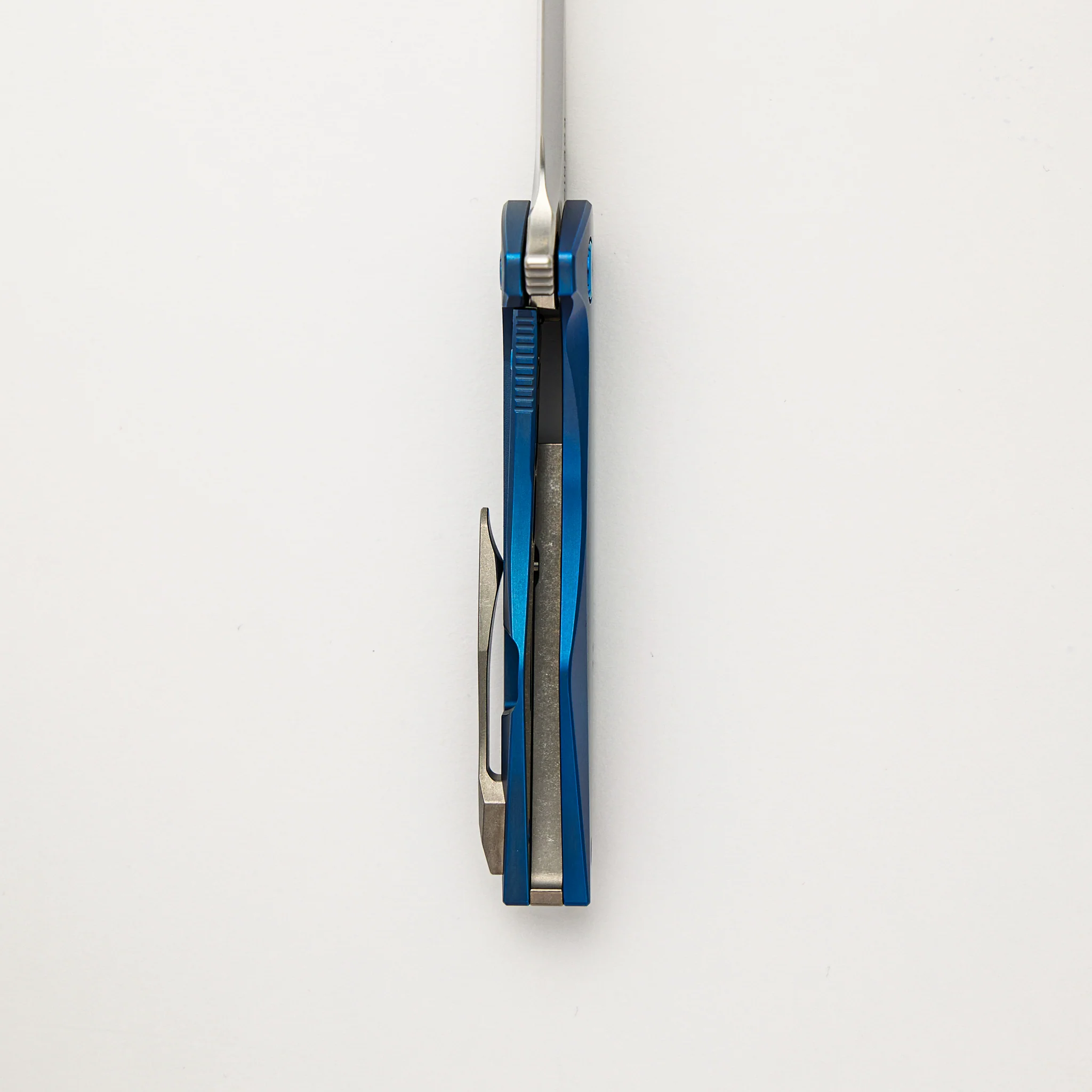 Mini Goblin - Blue Smooth Titanium Handle - Brightwashed W/ Polished Flats M390 Blade - Image 6