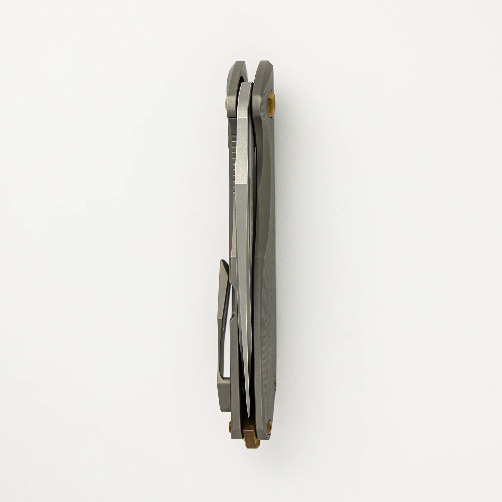 Mini Arius - Burnished W/ Polished Flats M390 Blade - Patterned Ti Handle - Image 5