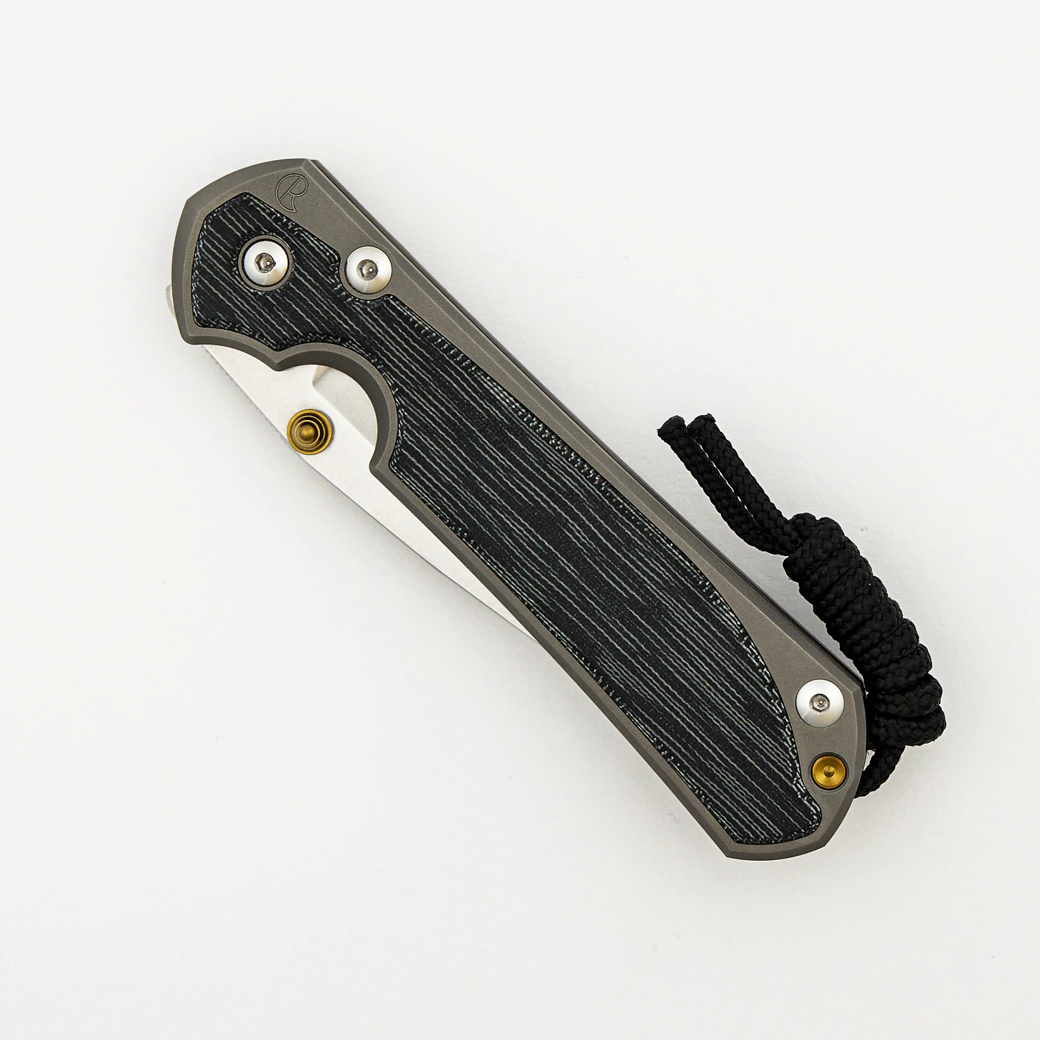 Large Sebenza 31 - Black Canvas Micarta Inlay - Drop Point CPM MagnaCut Blade - Glass Blasted - Gold Double Thumb Lugs - Image 3