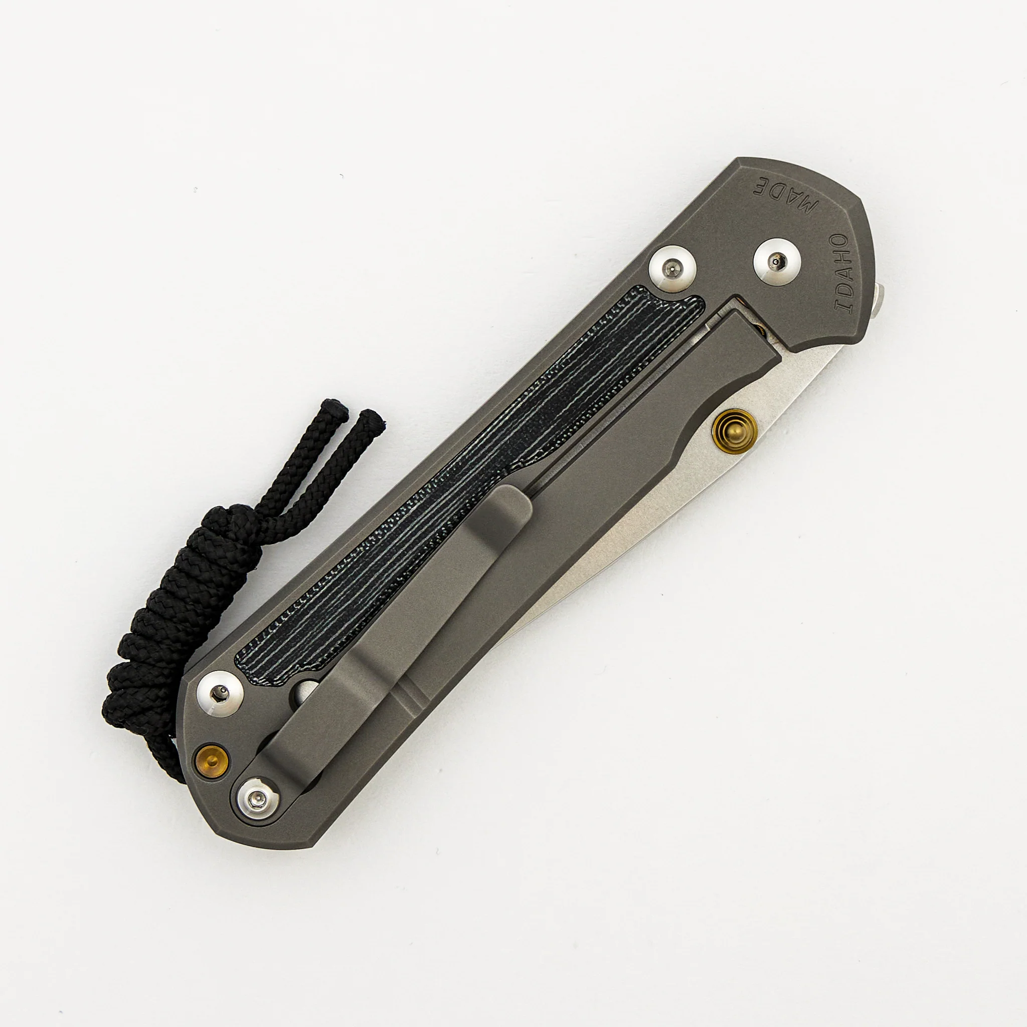 Large Sebenza 31 - Black Canvas Micarta Inlay - Drop Point CPM MagnaCut Blade - Glass Blasted - Gold Double Thumb Lugs - Image 4