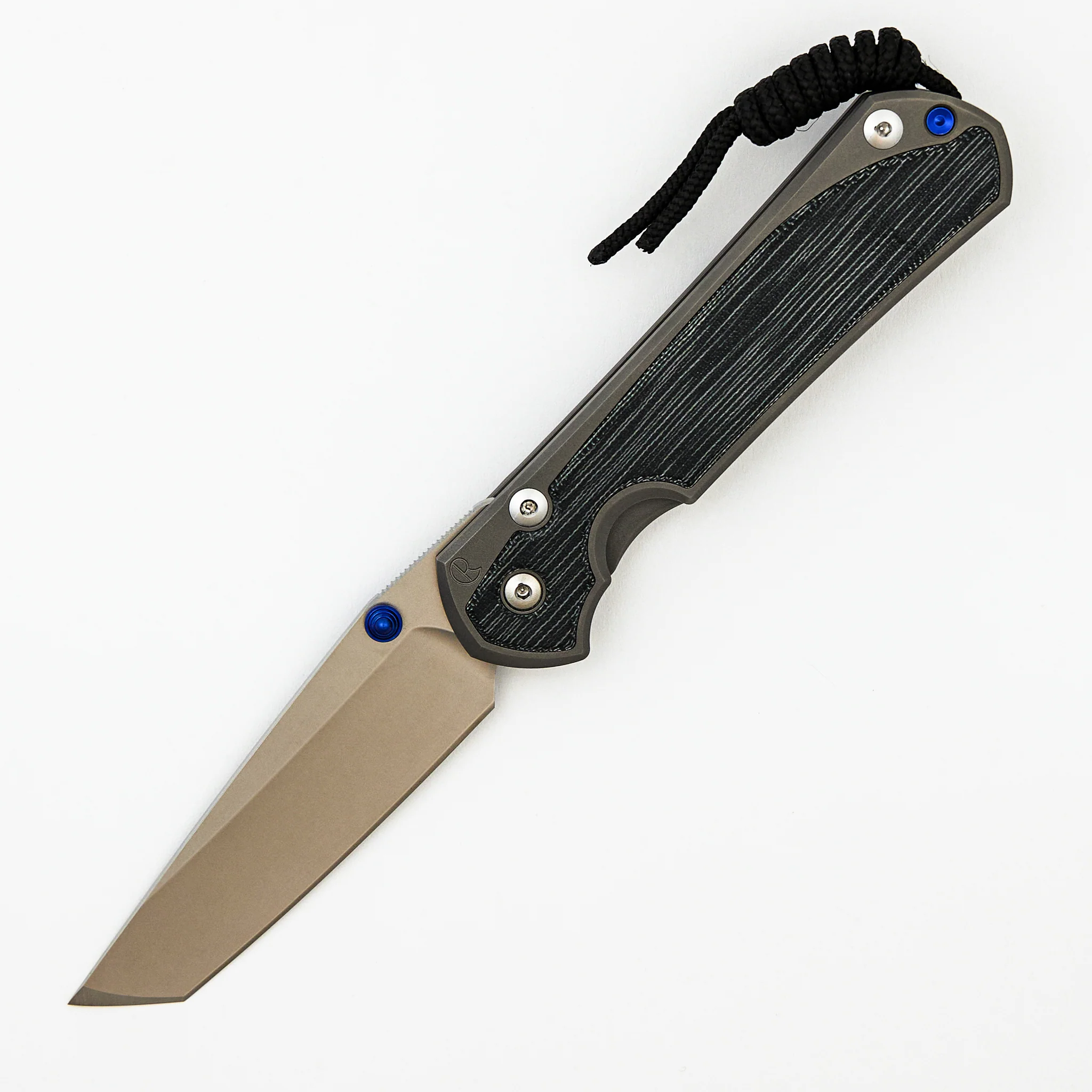 Large Sebenza 31 Black Canvas Micarta Inlay - Tanto CPM MagnaCut Blade - Glass Blasted - Blue Double Thumb Lugs