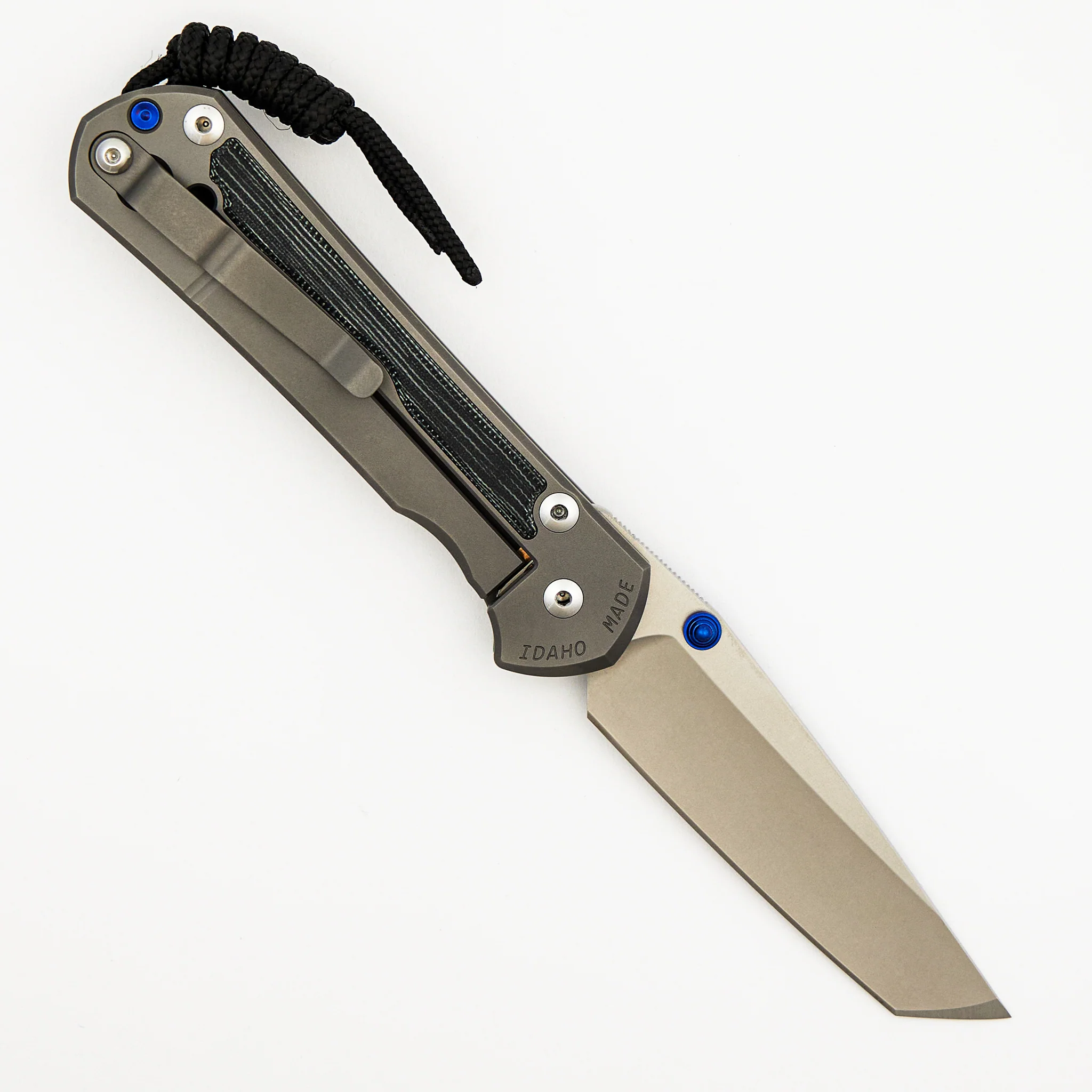 Large Sebenza 31 Black Canvas Micarta Inlay - Tanto CPM MagnaCut Blade - Glass Blasted - Blue Double Thumb Lugs - Image 2