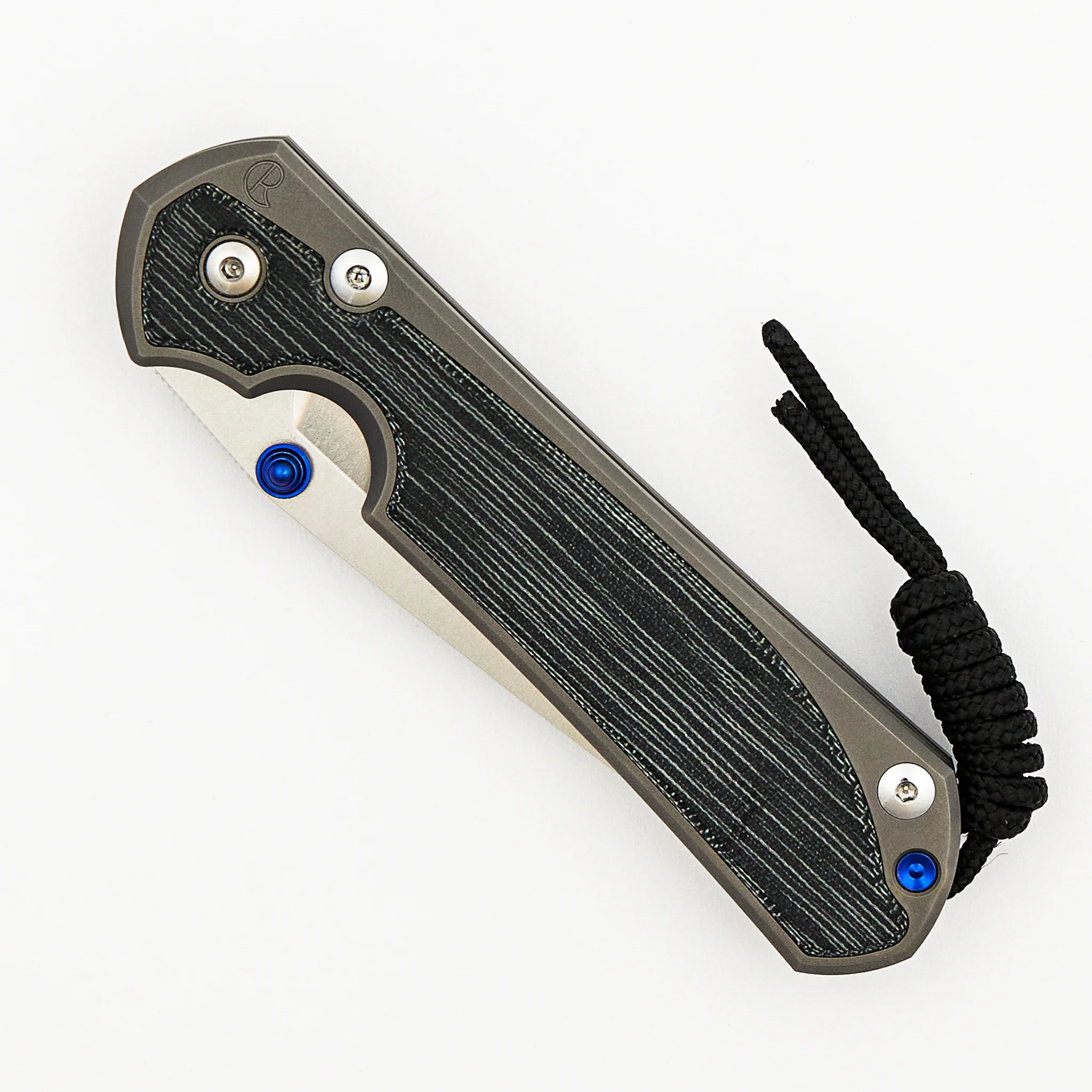 Large Sebenza 31 Black Canvas Micarta Inlay - Tanto CPM MagnaCut Blade - Glass Blasted - Blue Double Thumb Lugs - Image 3