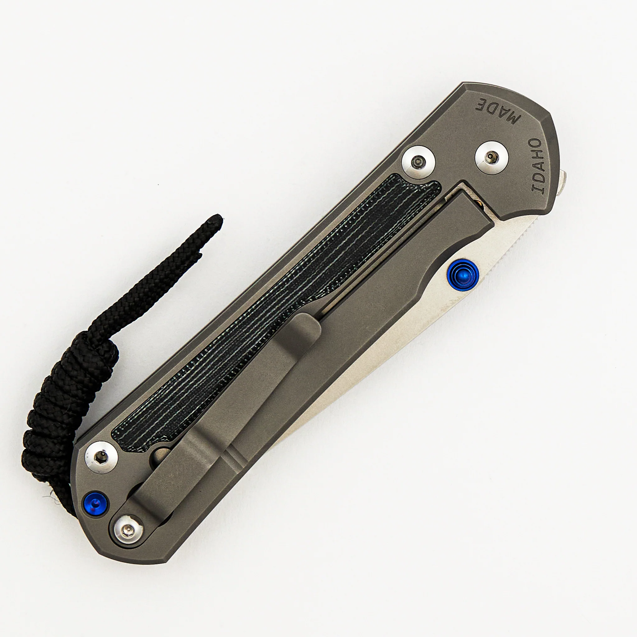 Large Sebenza 31 Black Canvas Micarta Inlay - Tanto CPM MagnaCut Blade - Glass Blasted - Blue Double Thumb Lugs - Image 4
