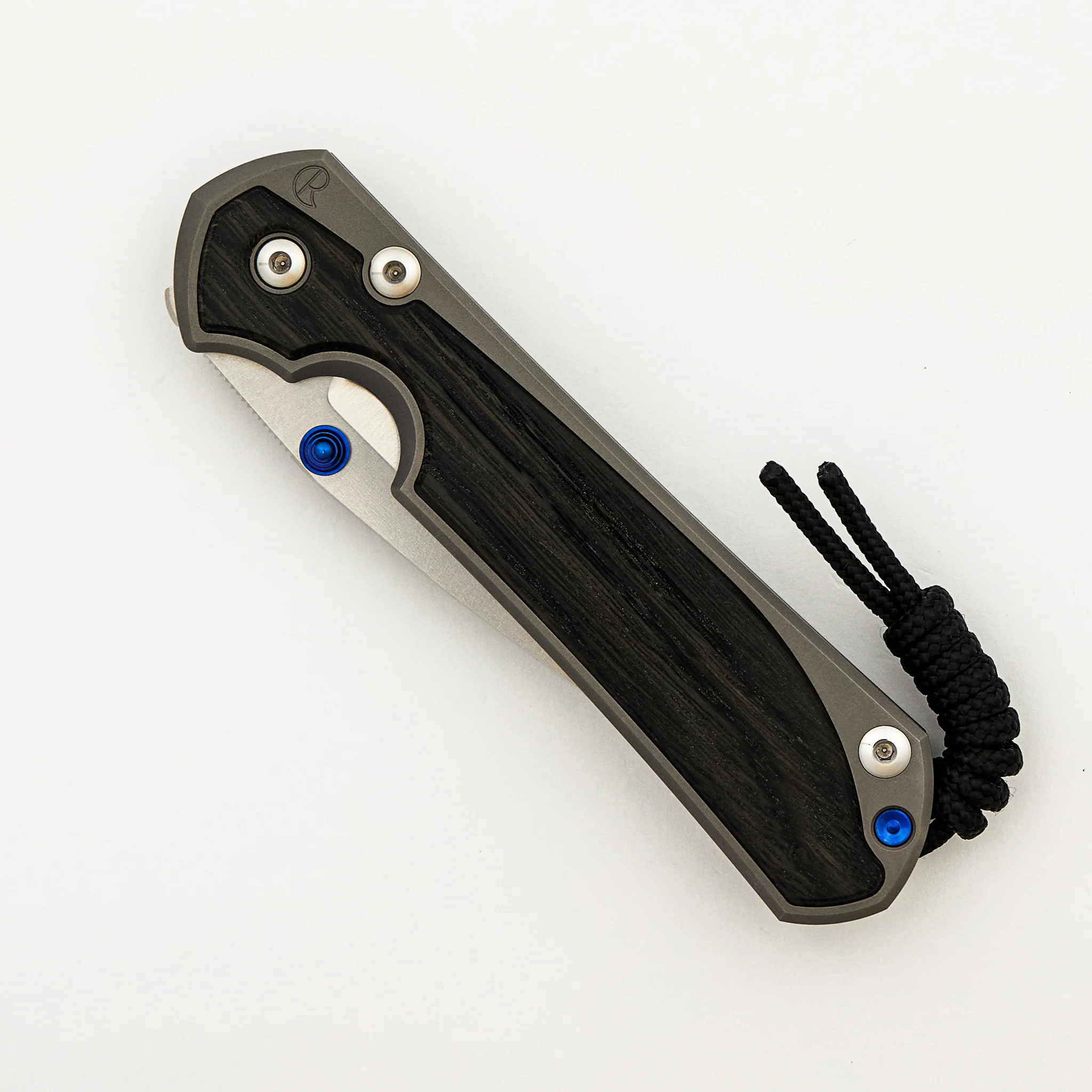 Large Sebenza 31 - Bog Oak Inlay - Drop Point Polished CPM MagnaCut Blade - Blue Double Thumb Lugs - Image 10