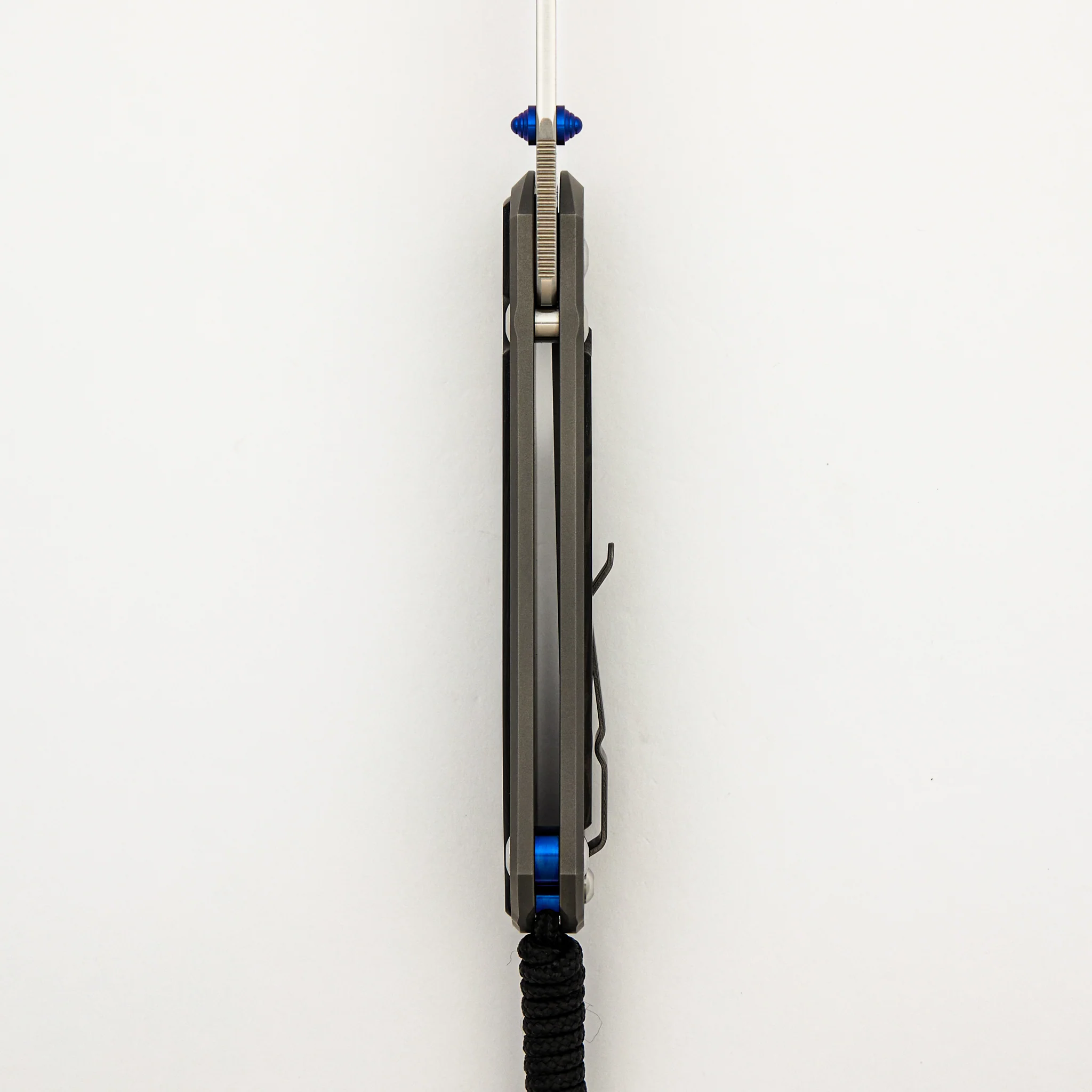 Large Sebenza 31 - Bog Oak Inlay - Drop Point Polished CPM MagnaCut Blade - Blue Double Thumb Lugs - Image 14