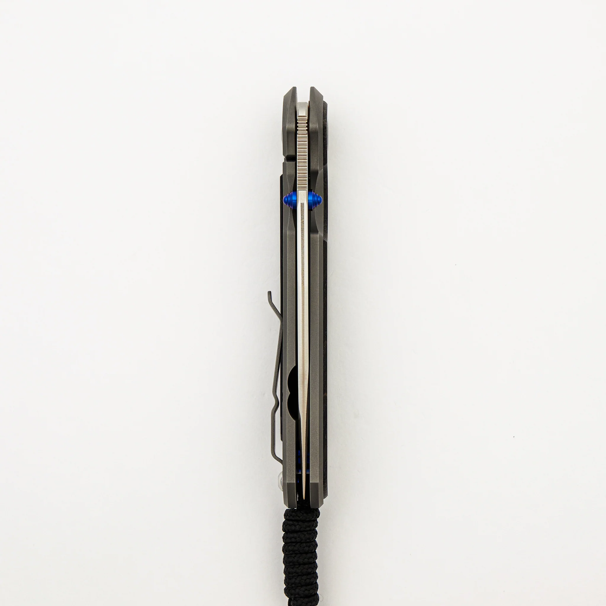 Large Sebenza 31 - Bog Oak Inlay - Drop Point Polished CPM MagnaCut Blade - Blue Double Thumb Lugs - Image 19