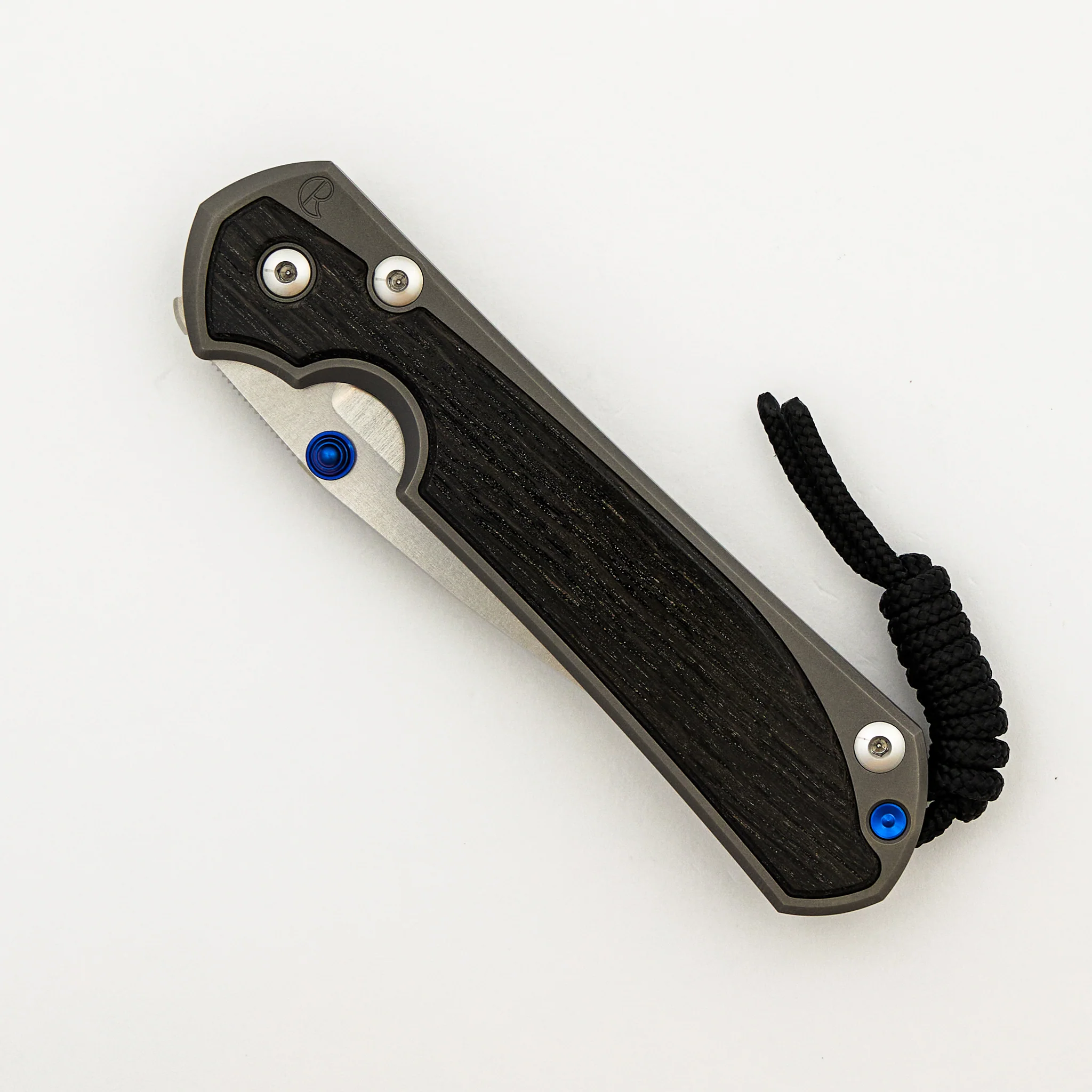 Large Sebenza 31 - Bog Oak Inlay - Drop Point Polished CPM MagnaCut Blade - Blue Double Thumb Lugs - Image 24