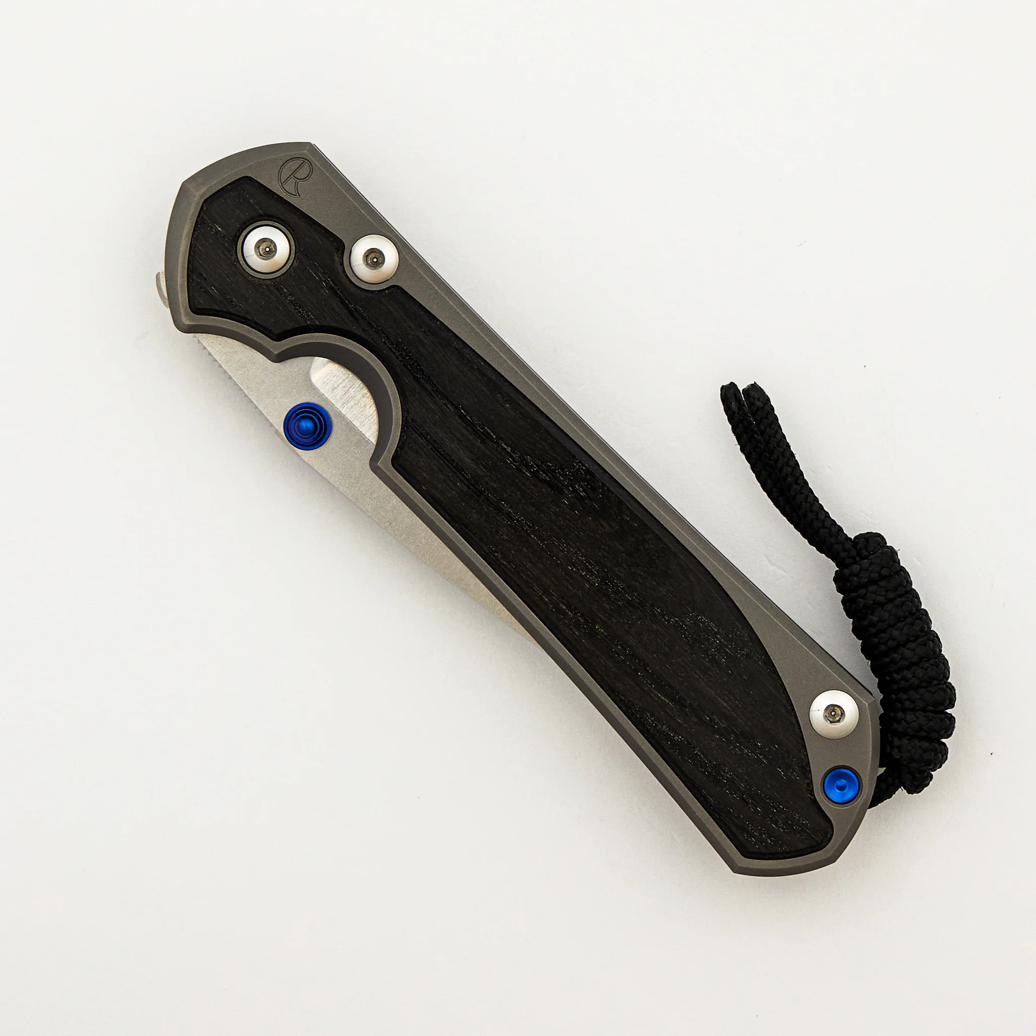 Large Sebenza 31 - Bog Oak Inlay - Drop Point Polished CPM MagnaCut Blade - Blue Double Thumb Lugs - Image 31