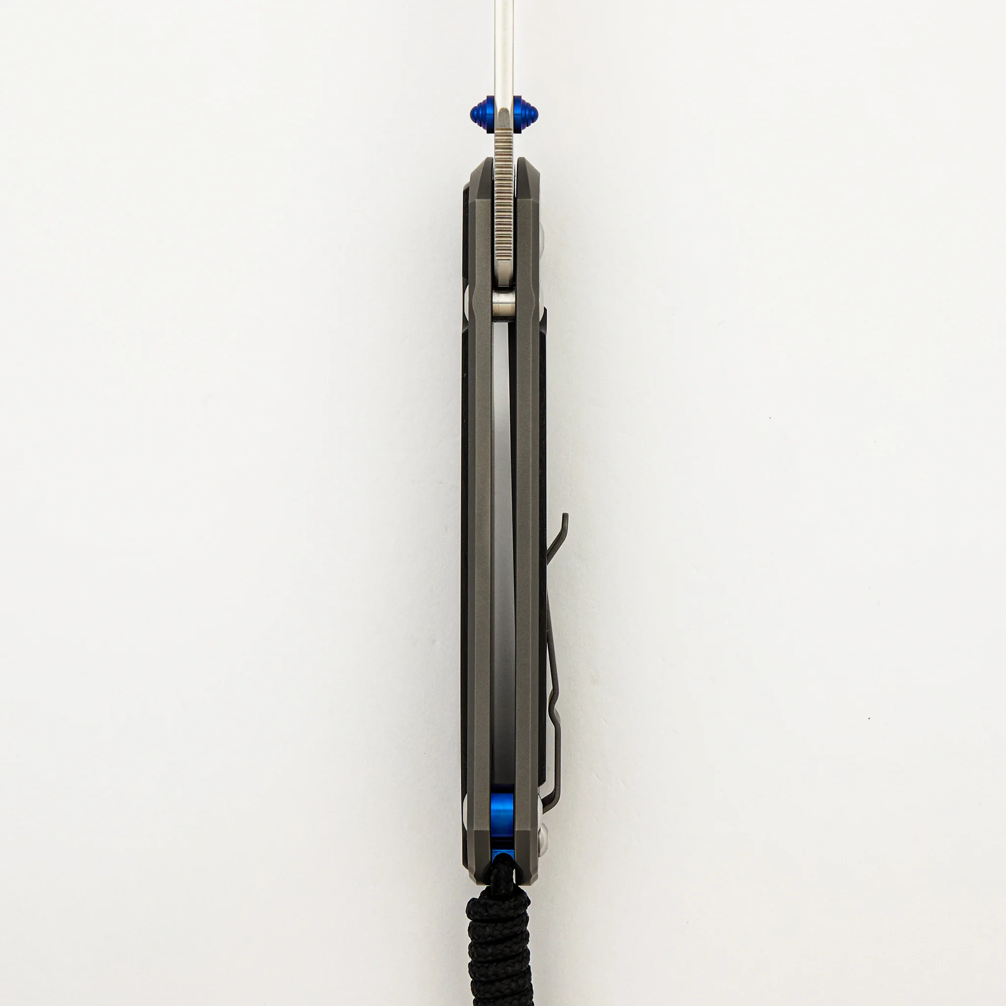 Large Sebenza 31 - Bog Oak Inlay - Drop Point Polished CPM MagnaCut Blade - Blue Double Thumb Lugs - Image 35