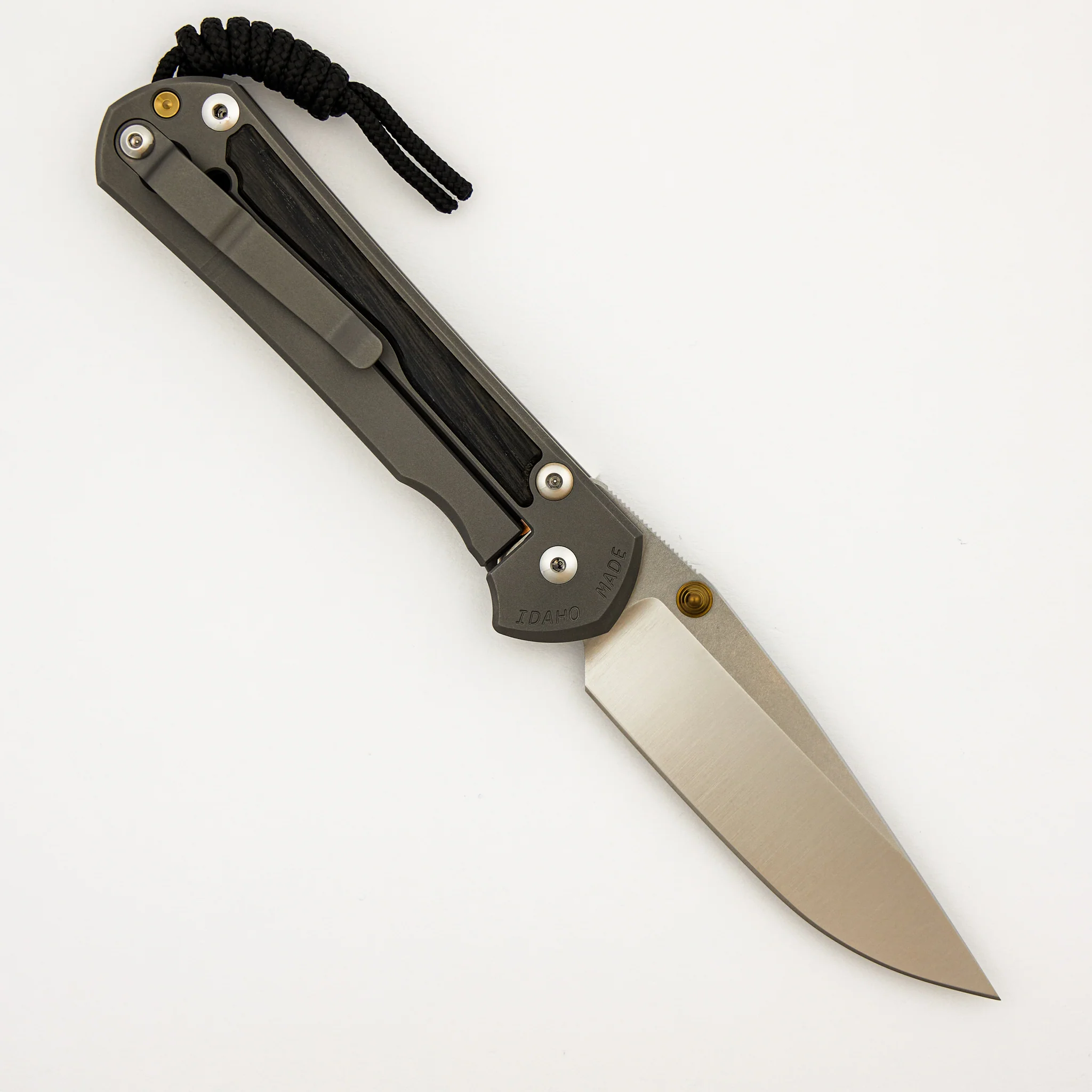 Large Sebenza 31 - Bog Oak Inlay - Drop Point Polished CPM MagnaCut Blade - Gold Double Thumb Lugs - Image 23