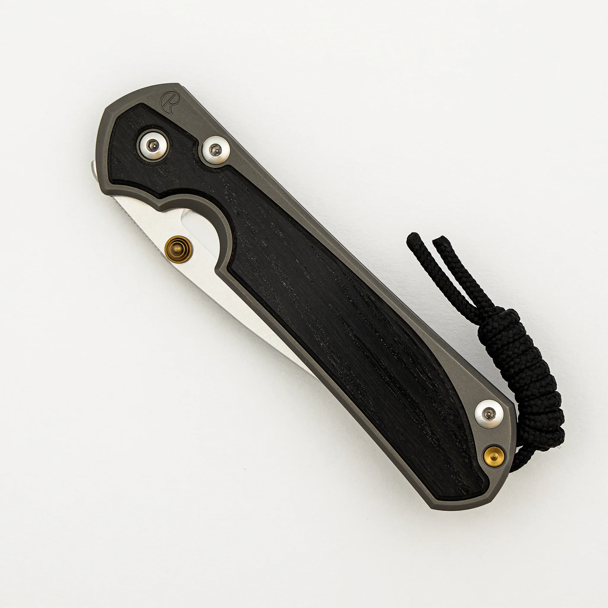 Large Sebenza 31 - Bog Oak Inlay - Drop Point Polished CPM MagnaCut Blade - Gold Double Thumb Lugs - Image 3
