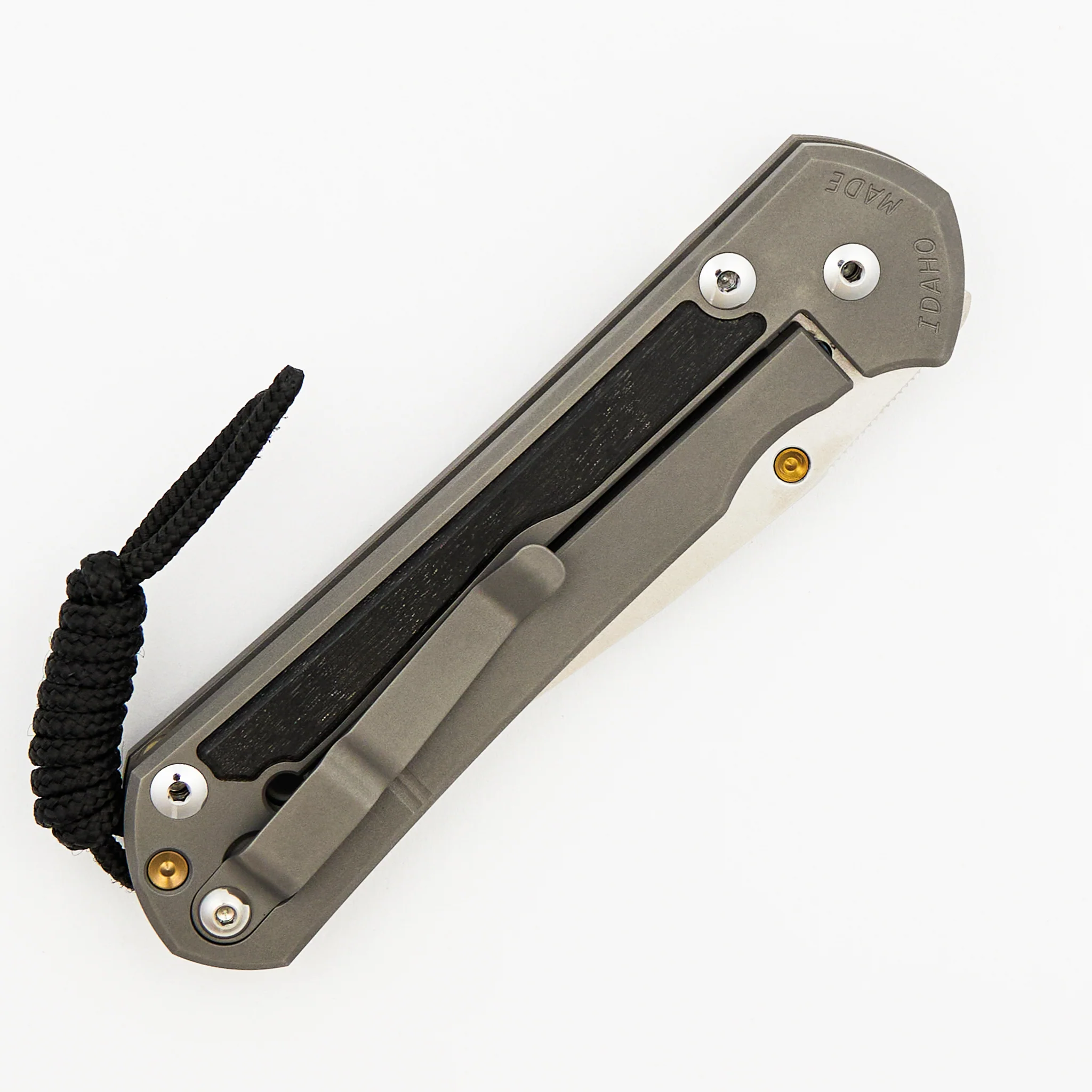 Large Sebenza 31 - Bog Oak Inlay - Drop Point Polished CPM MagnaCut Blade - Gold Single Thumb Lug - Image 25