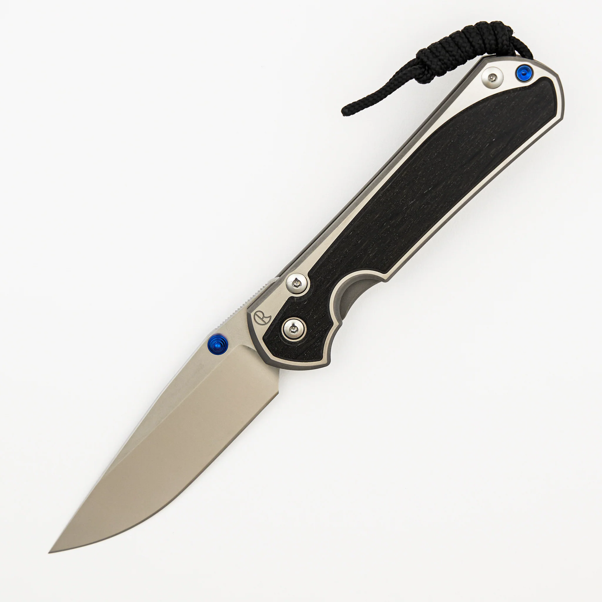 Large Sebenza 31 - Bog Oak Inlay - Polished Drop Point CPM MagnaCut Blade - Blue Double Thumb Lugs