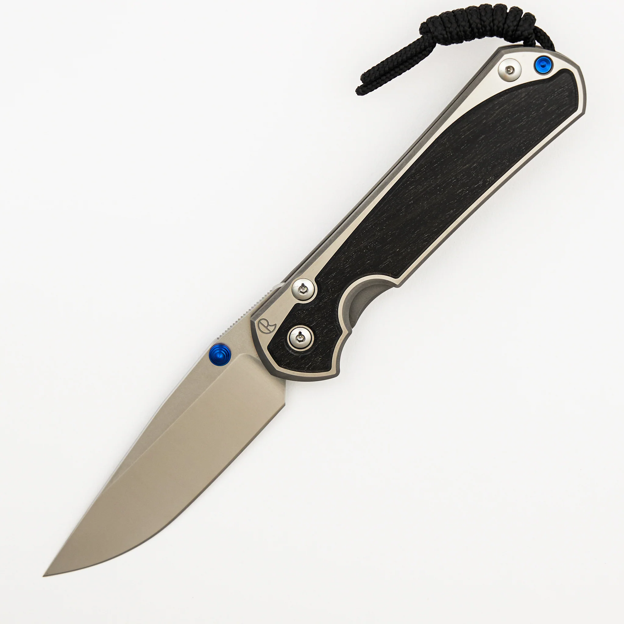 Large Sebenza 31 - Bog Oak Inlay - Polished Drop Point CPM MagnaCut Blade - Blue Double Thumb Lugs - Image 15