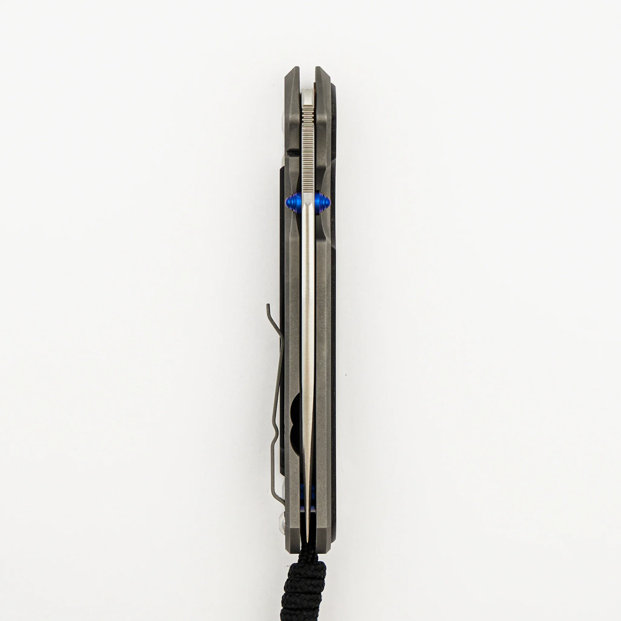 Large Sebenza 31 - Bog Oak Inlay - Polished Drop Point CPM MagnaCut Blade - Blue Double Thumb Lugs - Image 26