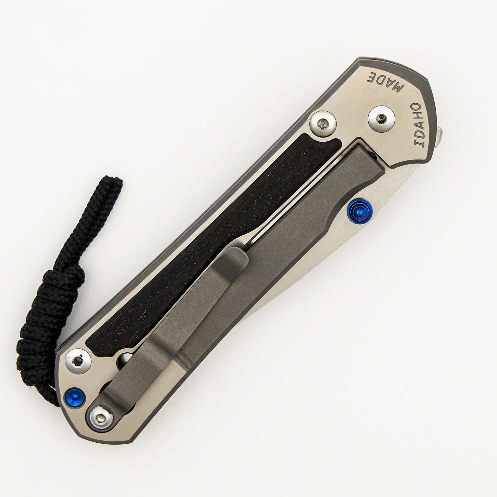Large Sebenza 31 - Bog Oak Inlay - Polished Drop Point CPM MagnaCut Blade - Blue Double Thumb Lugs - Image 4