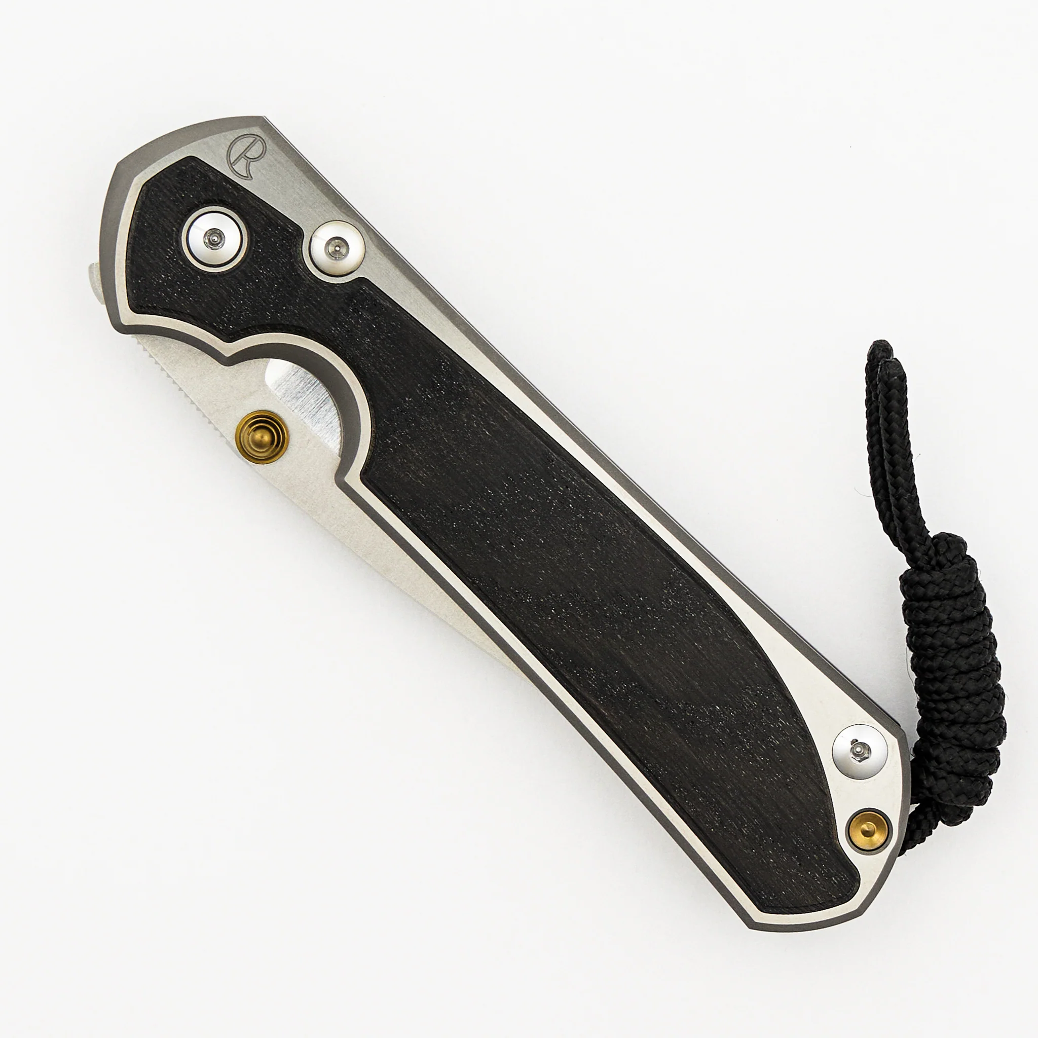 Large Sebenza 31 - Bog Oak Inlay - Polished Drop Point CPM MagnaCut Blade - Gold Double Thumb Lugs - Image 3