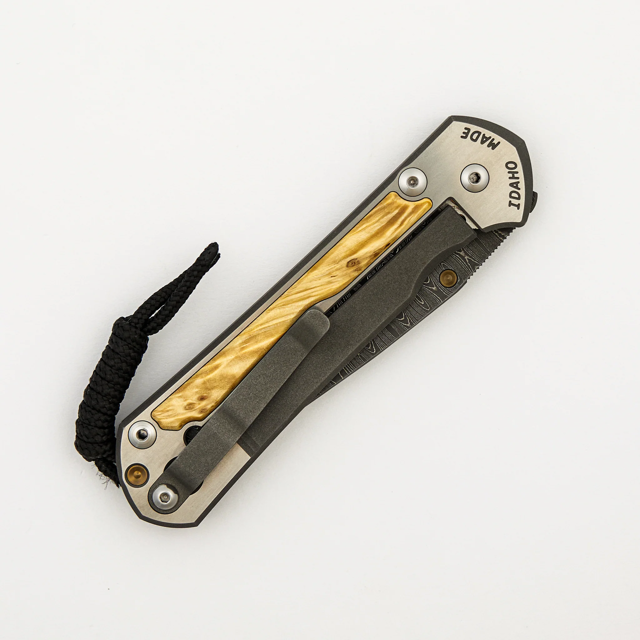 Large Sebenza 31 - Box Elder Inlay - Chad Nichols Stainless Ladder Blade - Gold Single Thumb Lug - Image 4