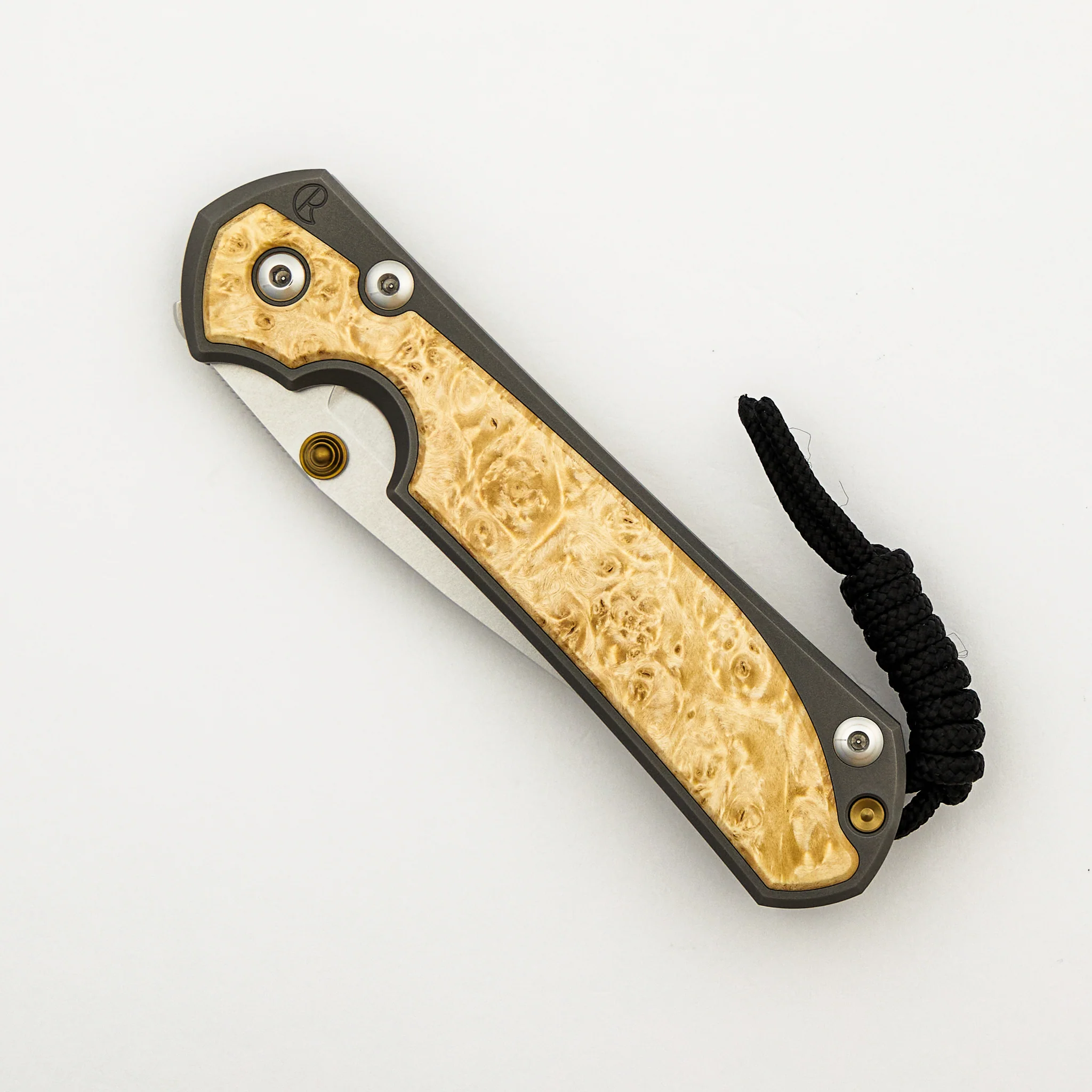 Large Sebenza 31 - Box Elder Inlay - Drop Point CPM MagnaCut Blade - MIM Clip - Gold Double Thumb Lugs - Image 10
