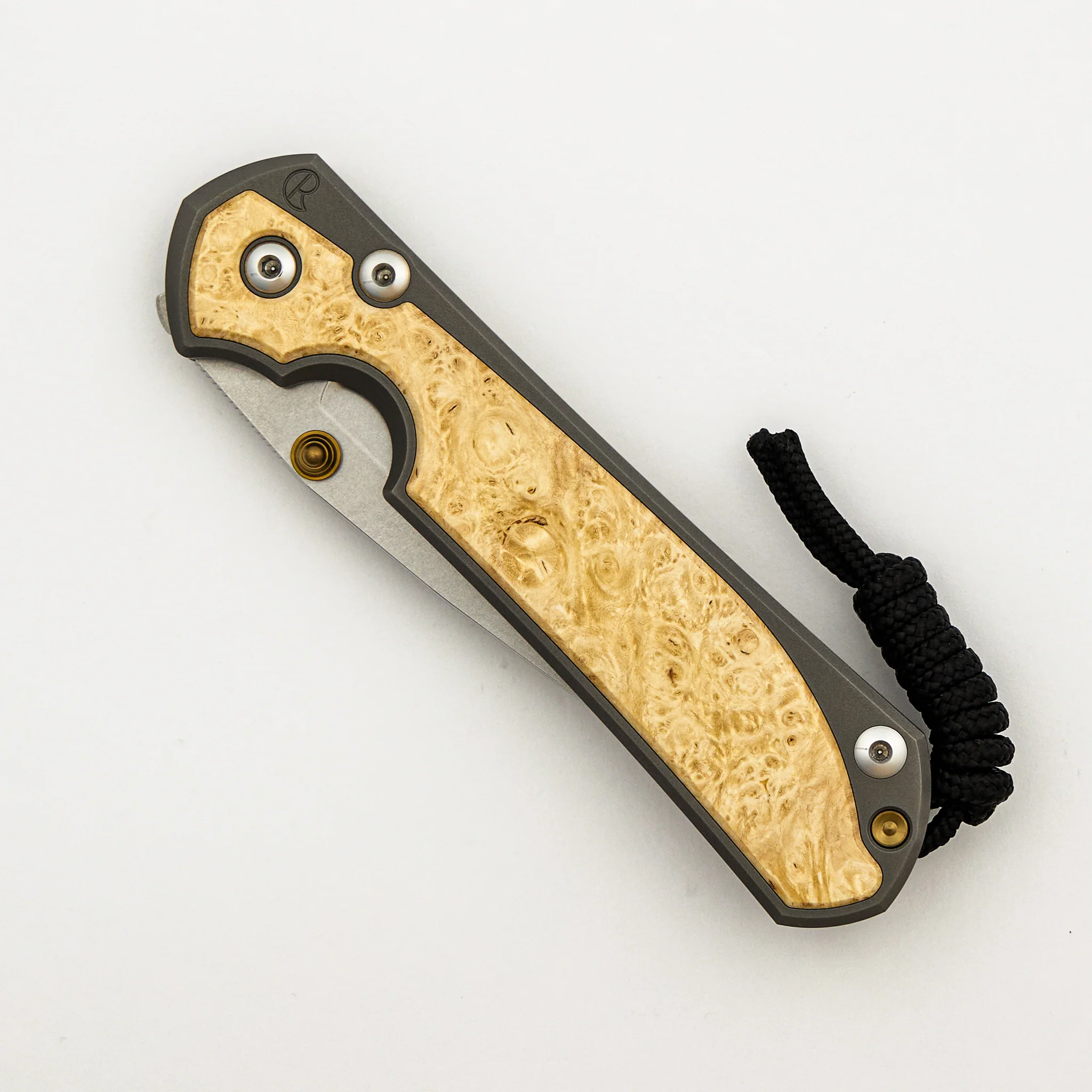 Large Sebenza 31 - Box Elder Inlay - Drop Point CPM MagnaCut Blade - MIM Clip - Gold Double Thumb Lugs - Image 24